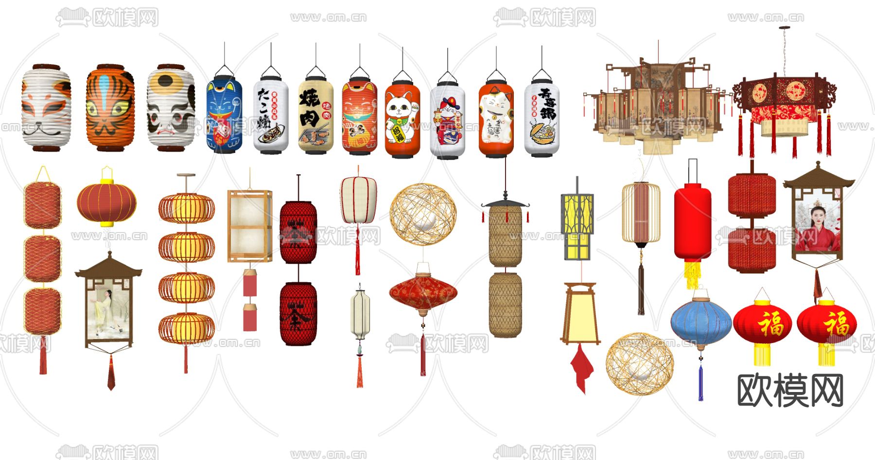 新中式灯笼 节庆灯 节日灯 氛围灯su模型下载（渲染图2）