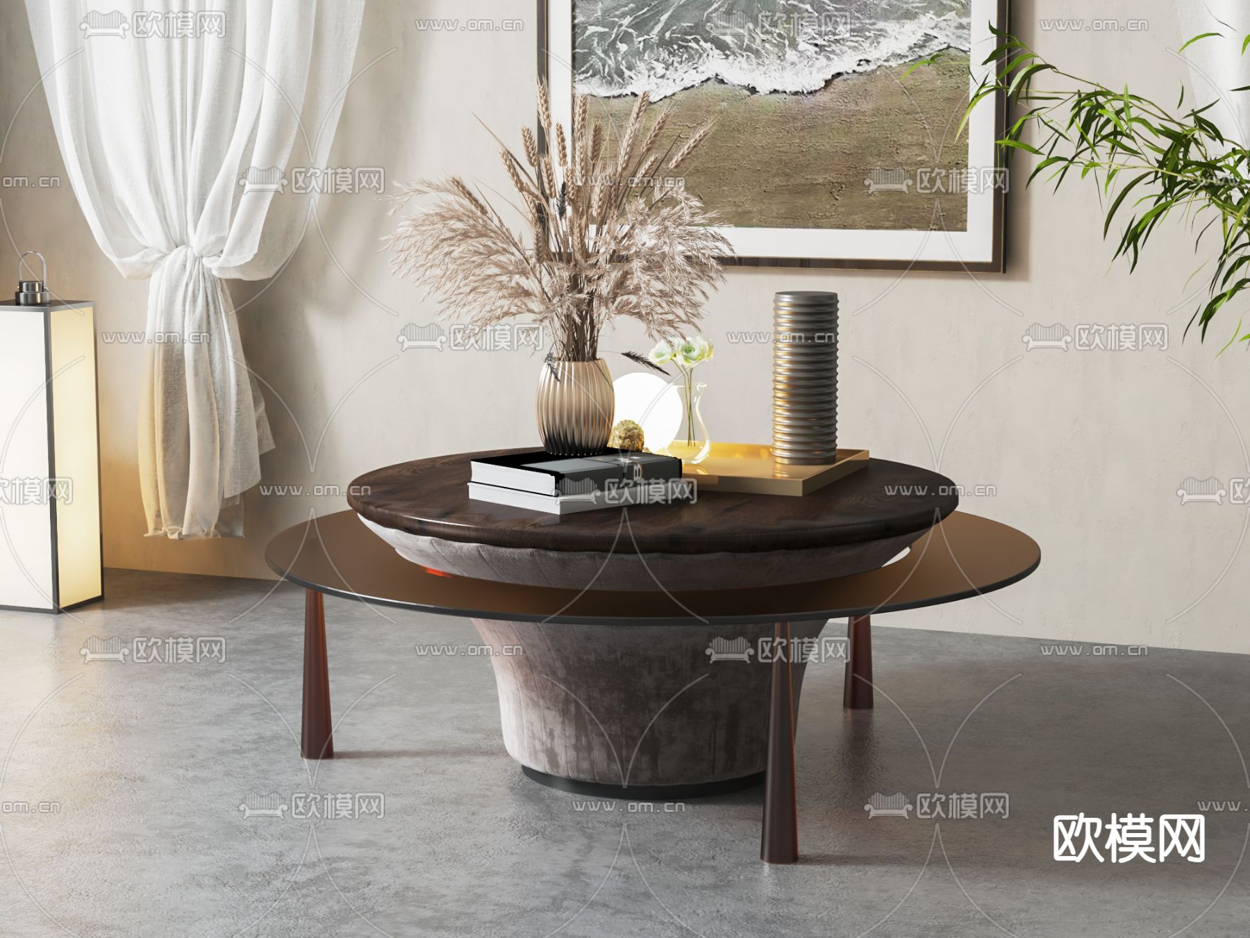 简欧茶几su模型下载（渲染图1）