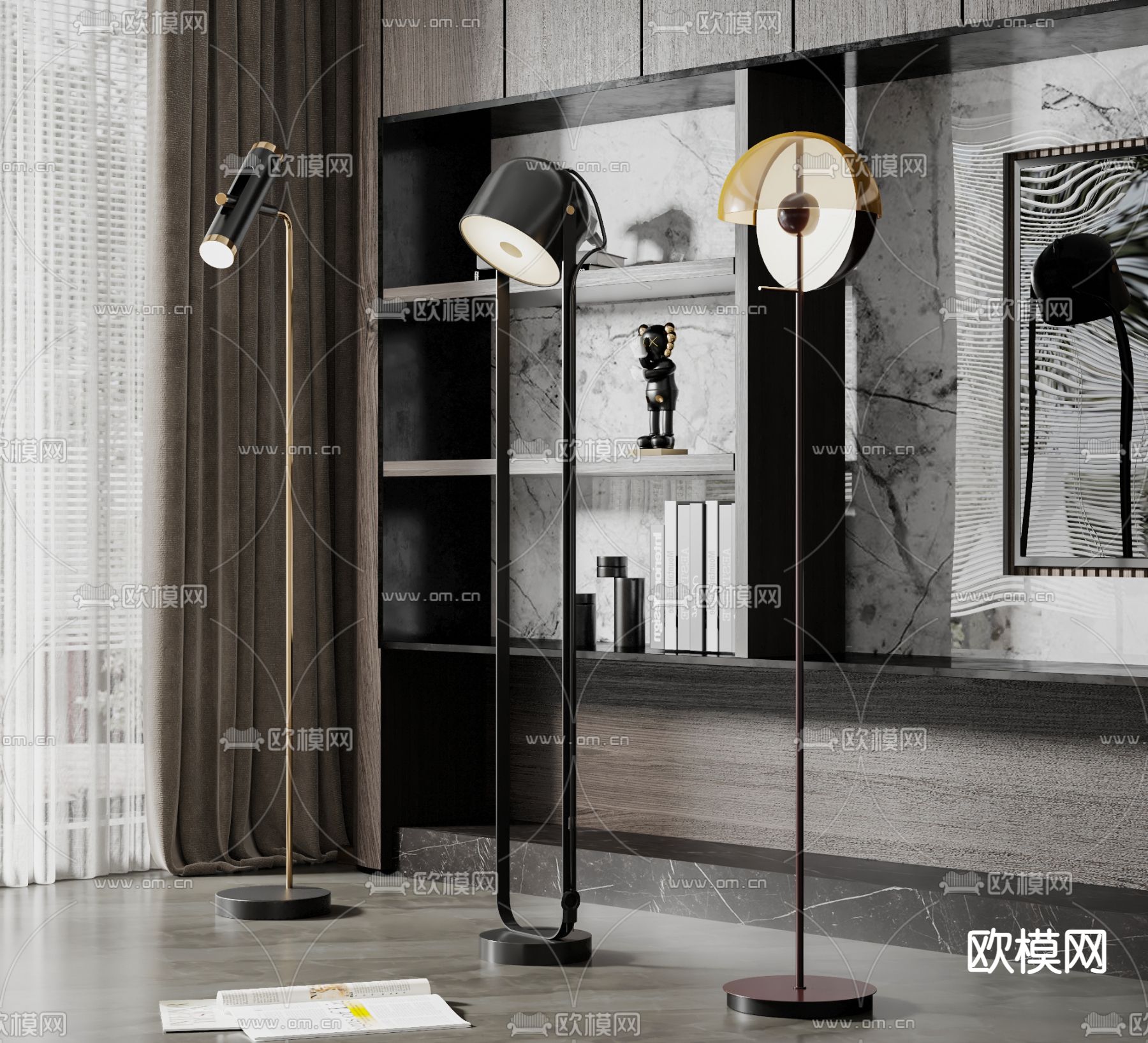 现代落地灯su模型下载（渲染图1）