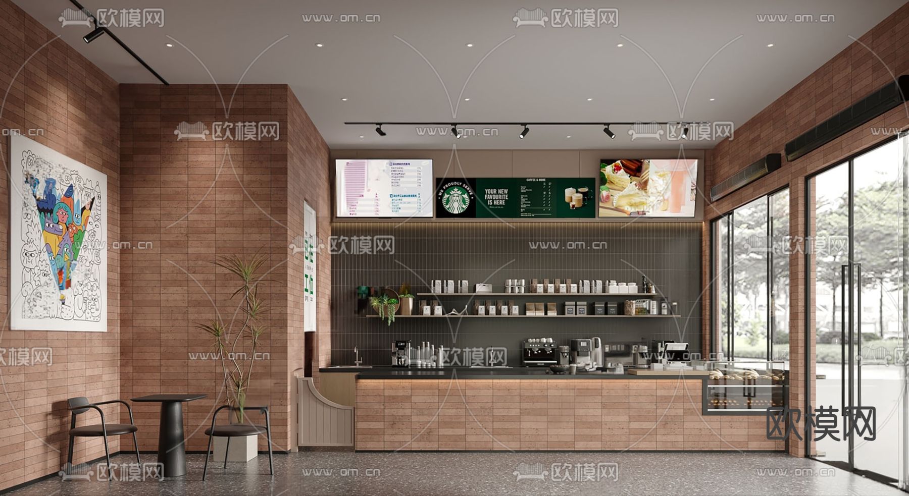 现代咖啡店su模型下载（渲染图1）