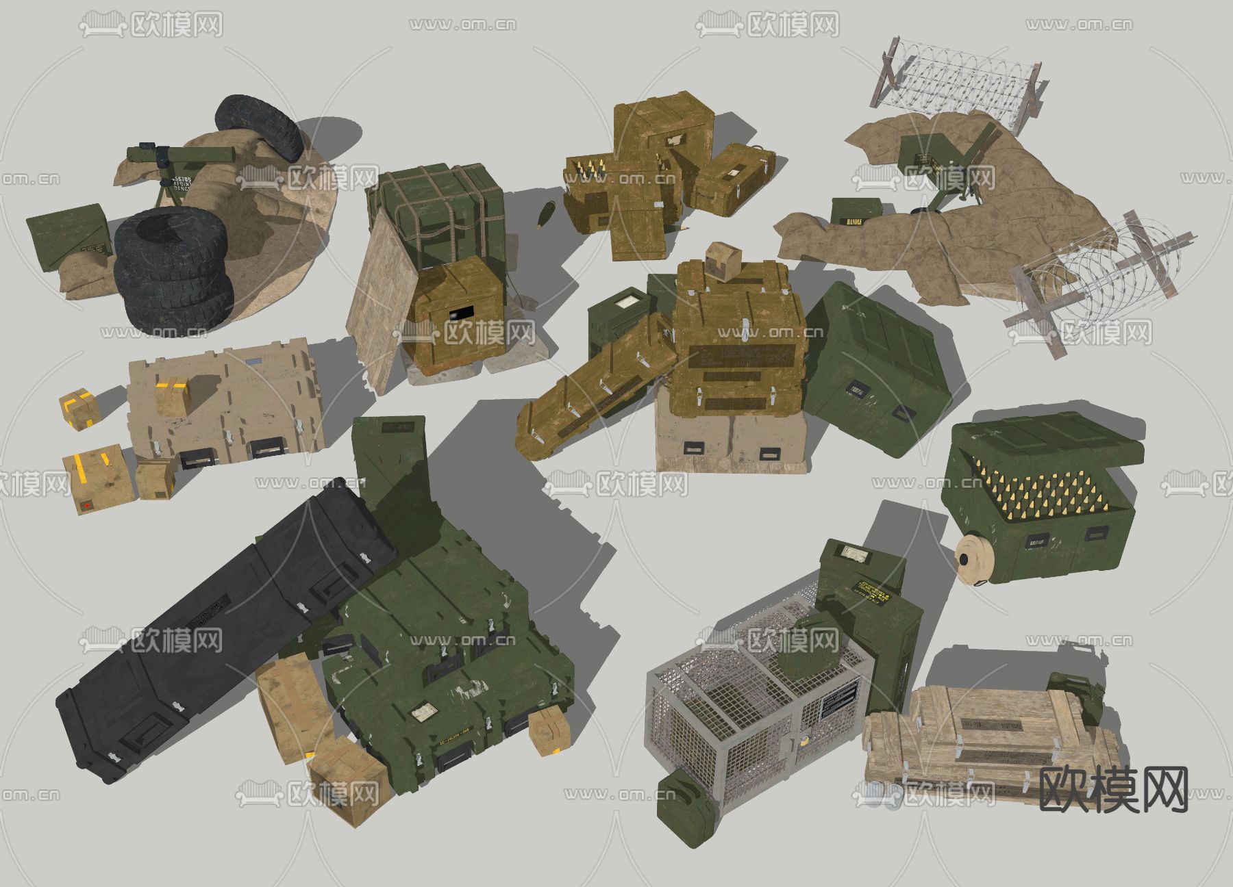 军事器材 军火箱 工具箱su模型下载（渲染图2）