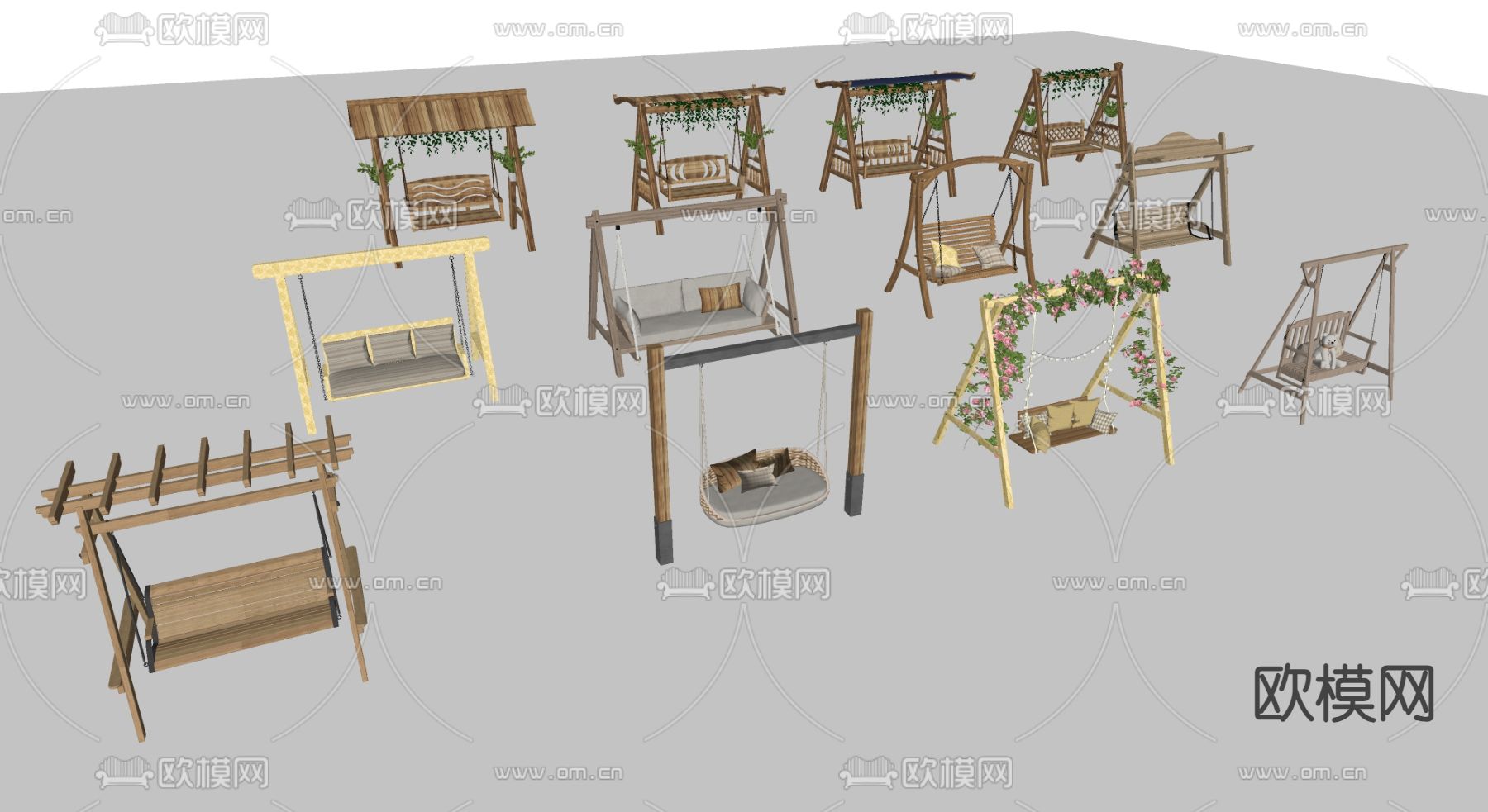 现代秋千椅su模型下载（渲染图2）