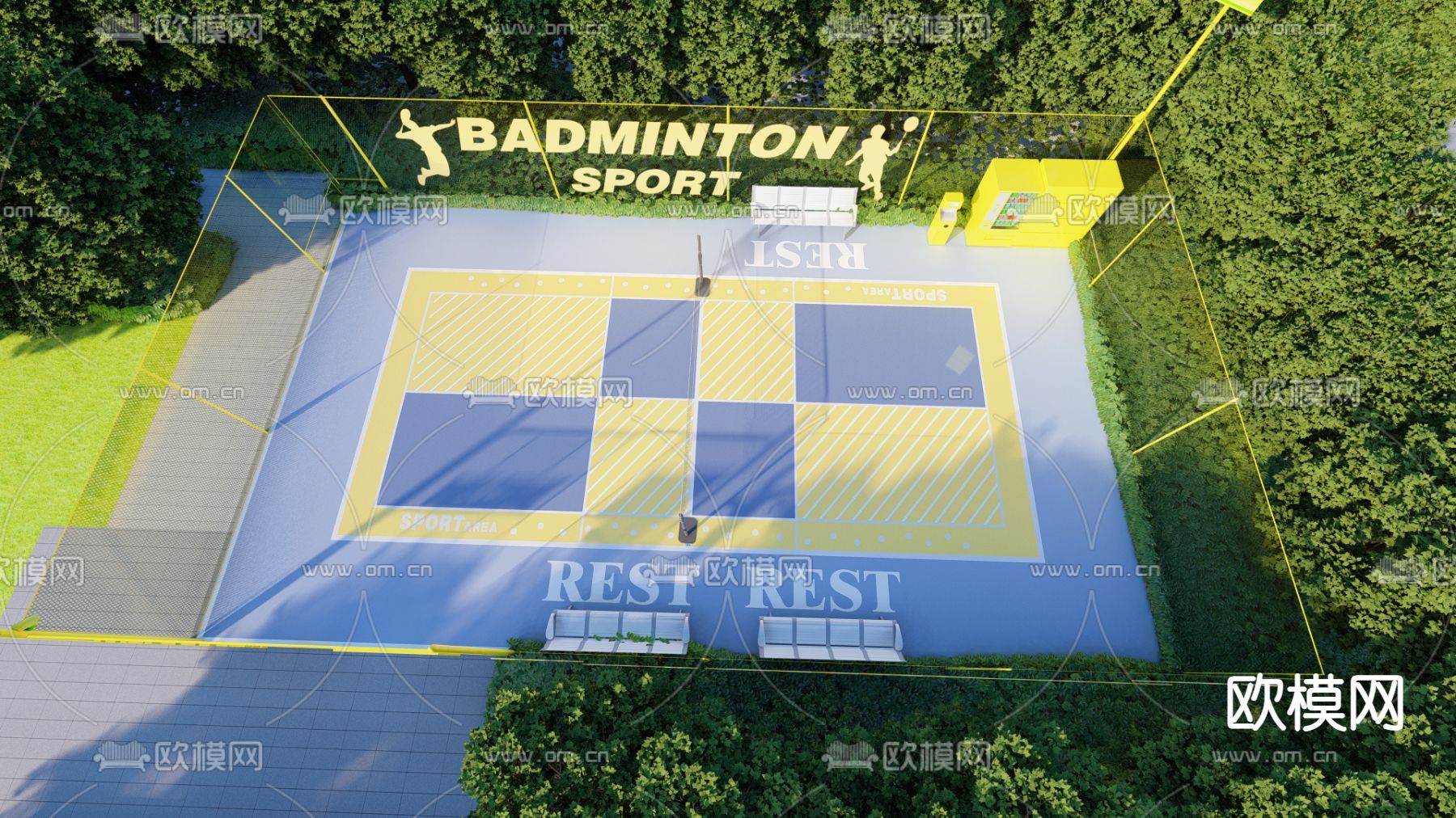 现代羽毛球场su模型