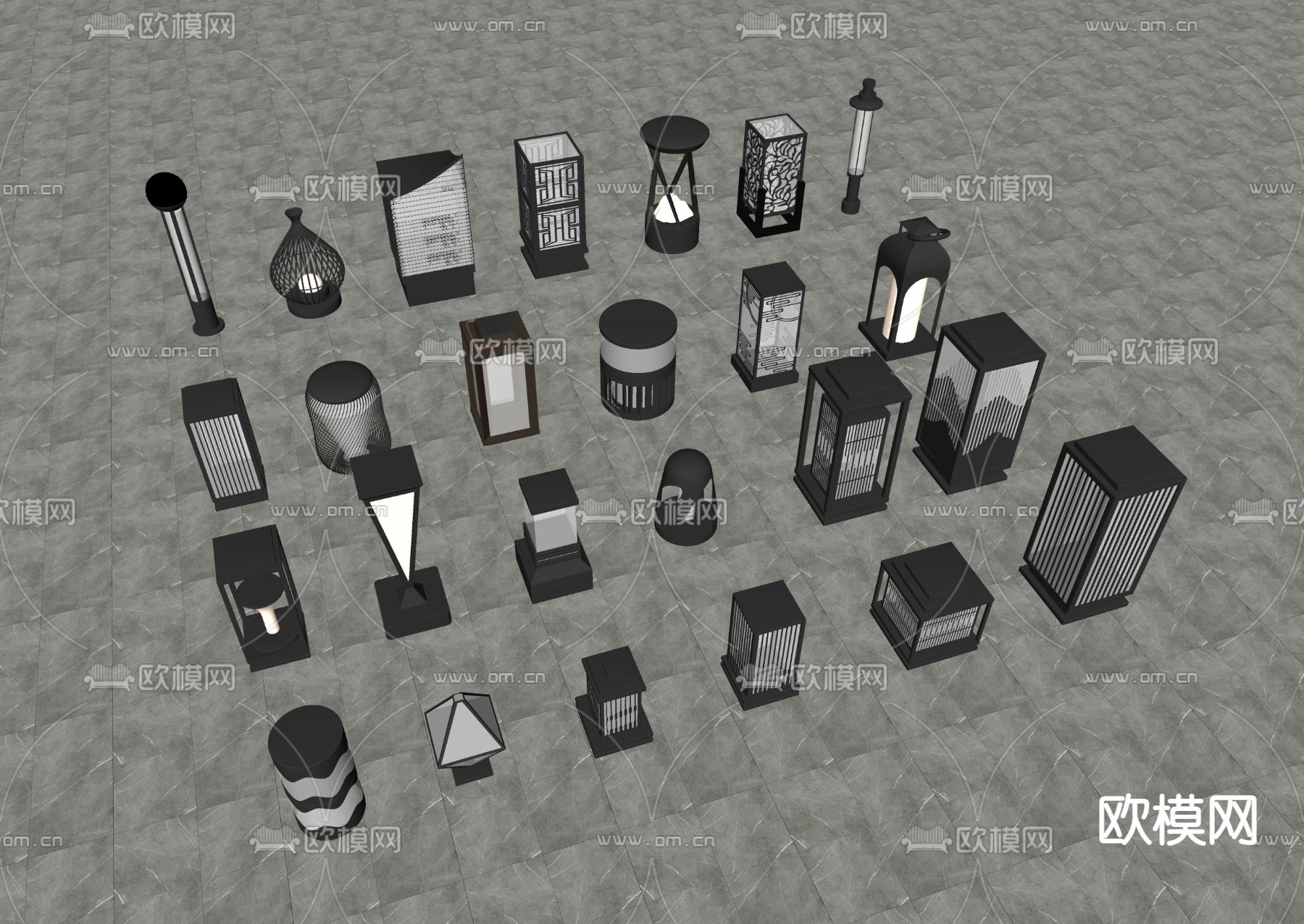 现代景观灯 户外灯 草坪灯su模型下载（渲染图2）