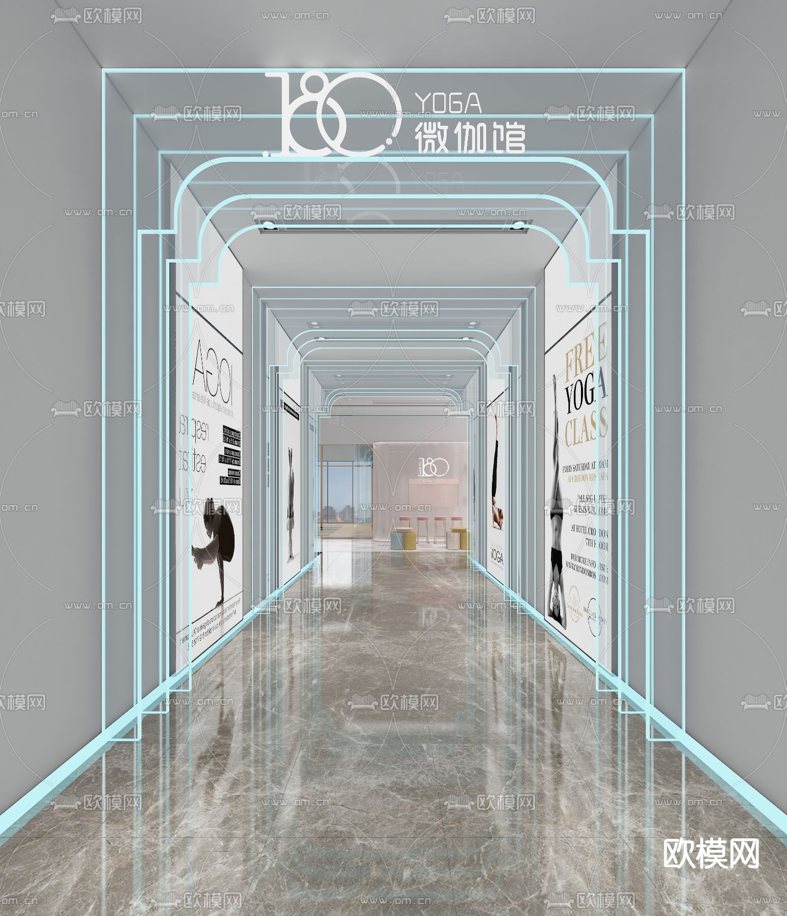瑜伽馆通道 健身房su模型下载（渲染图1）