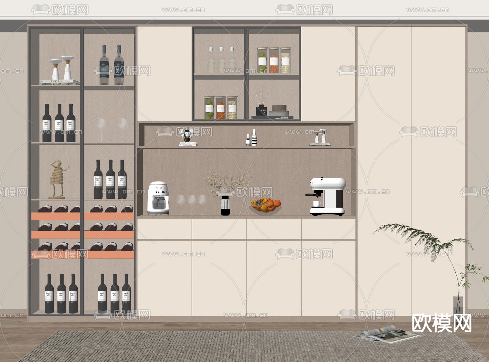 现代酒柜su模型下载（渲染图2）
