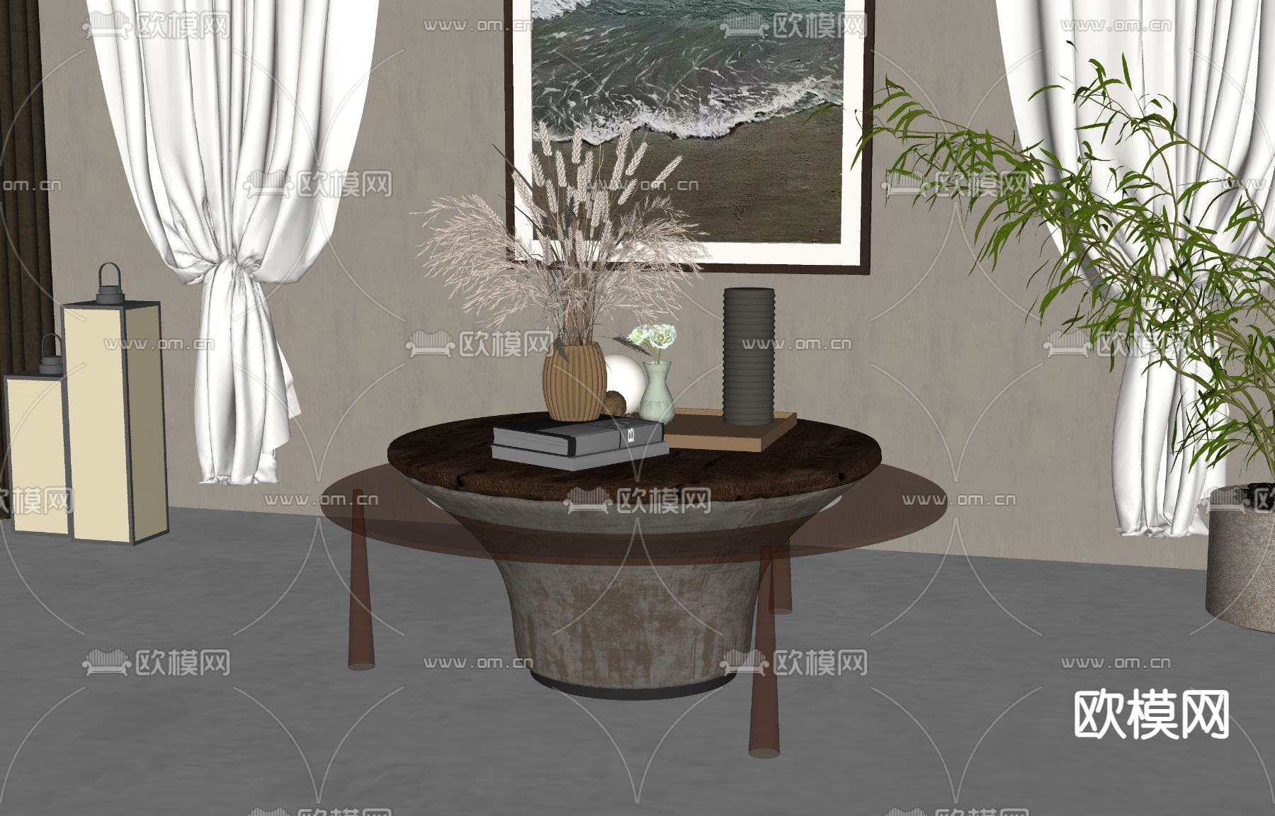 简欧茶几su模型下载（渲染图2）