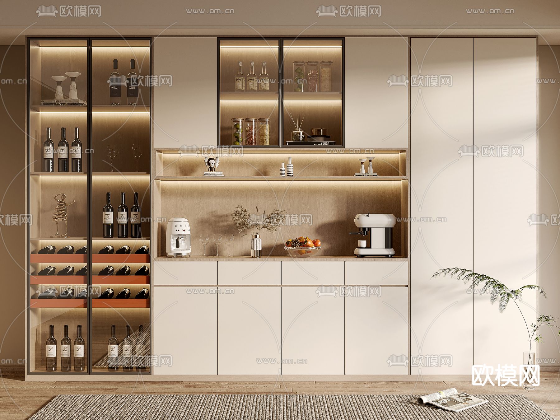 现代酒柜su模型下载（渲染图1）