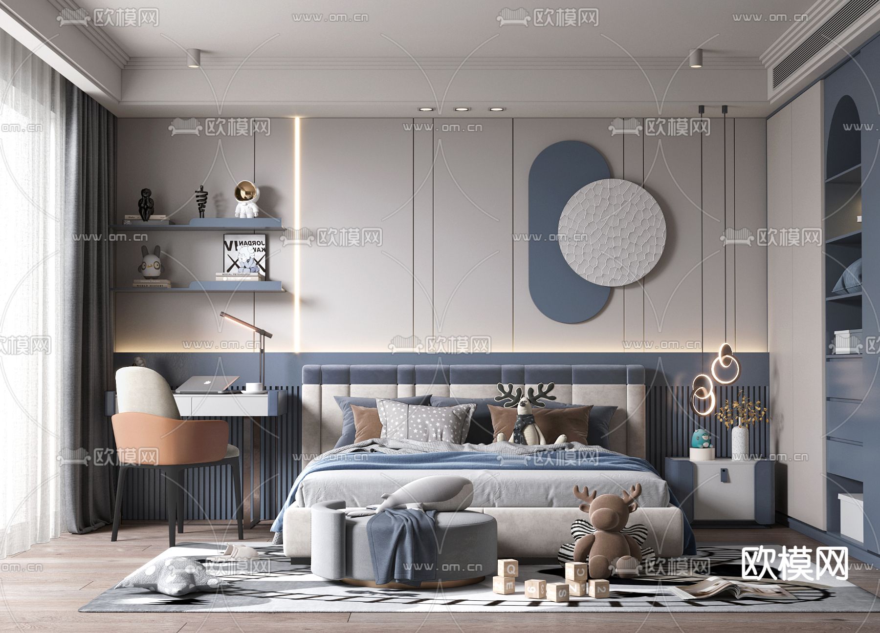 儿童房 男孩房 小孩房3d模型下载（渲染图1）