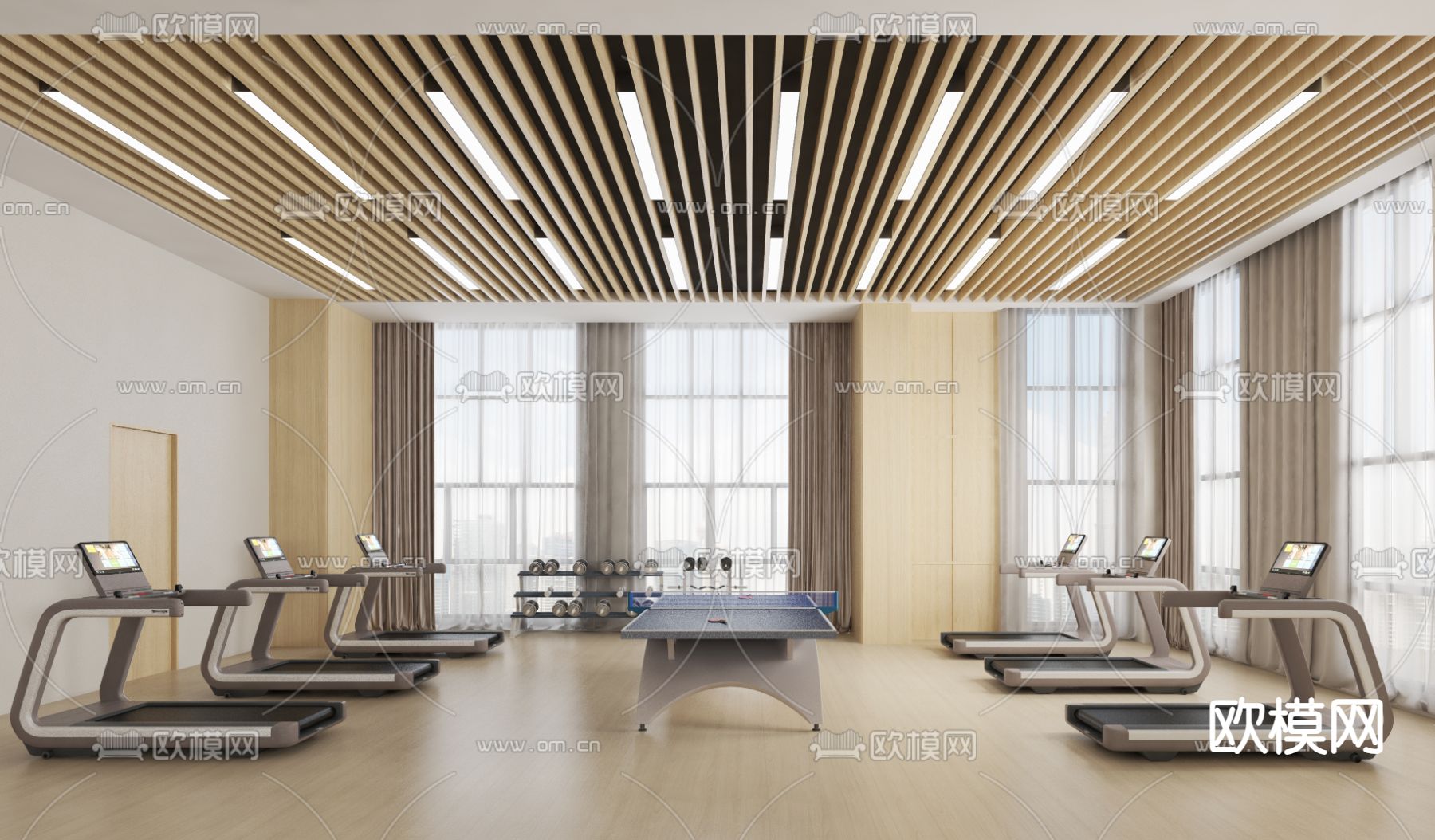 健身房 瑜伽室3d模型下载（渲染图1）