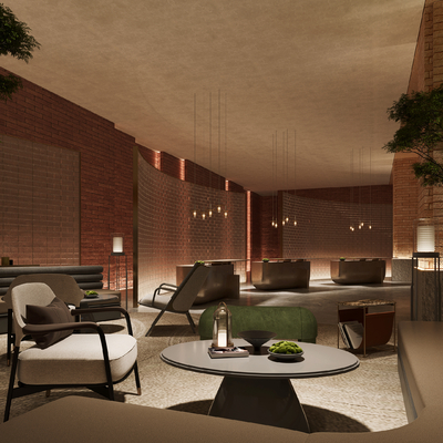  新中式宴会前厅 休息大厅su模型 