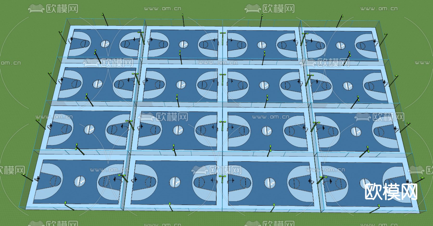 现代标准篮球场su模型下载（渲染图3）