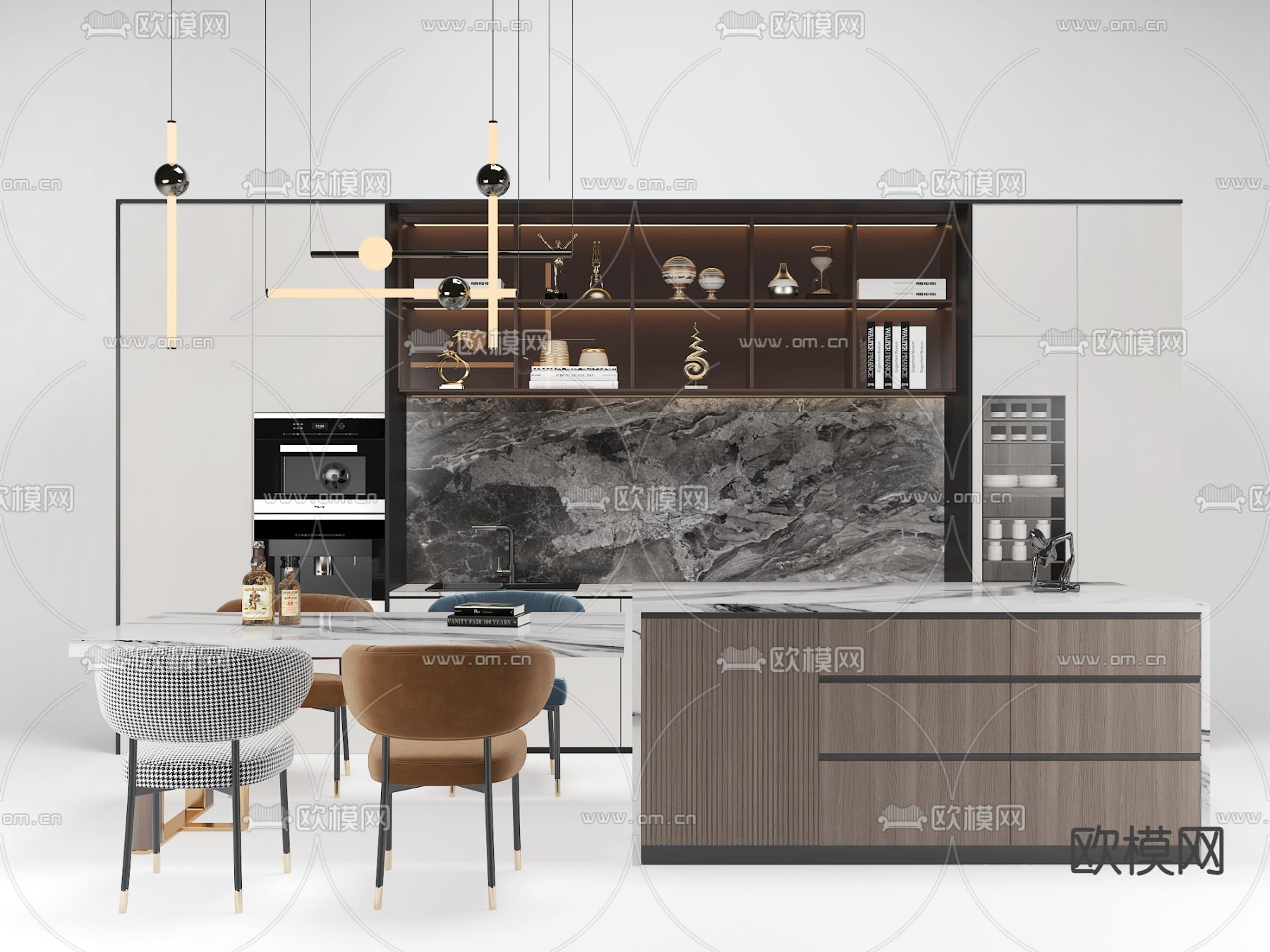 岛台餐桌椅3d模型下载（渲染图1）