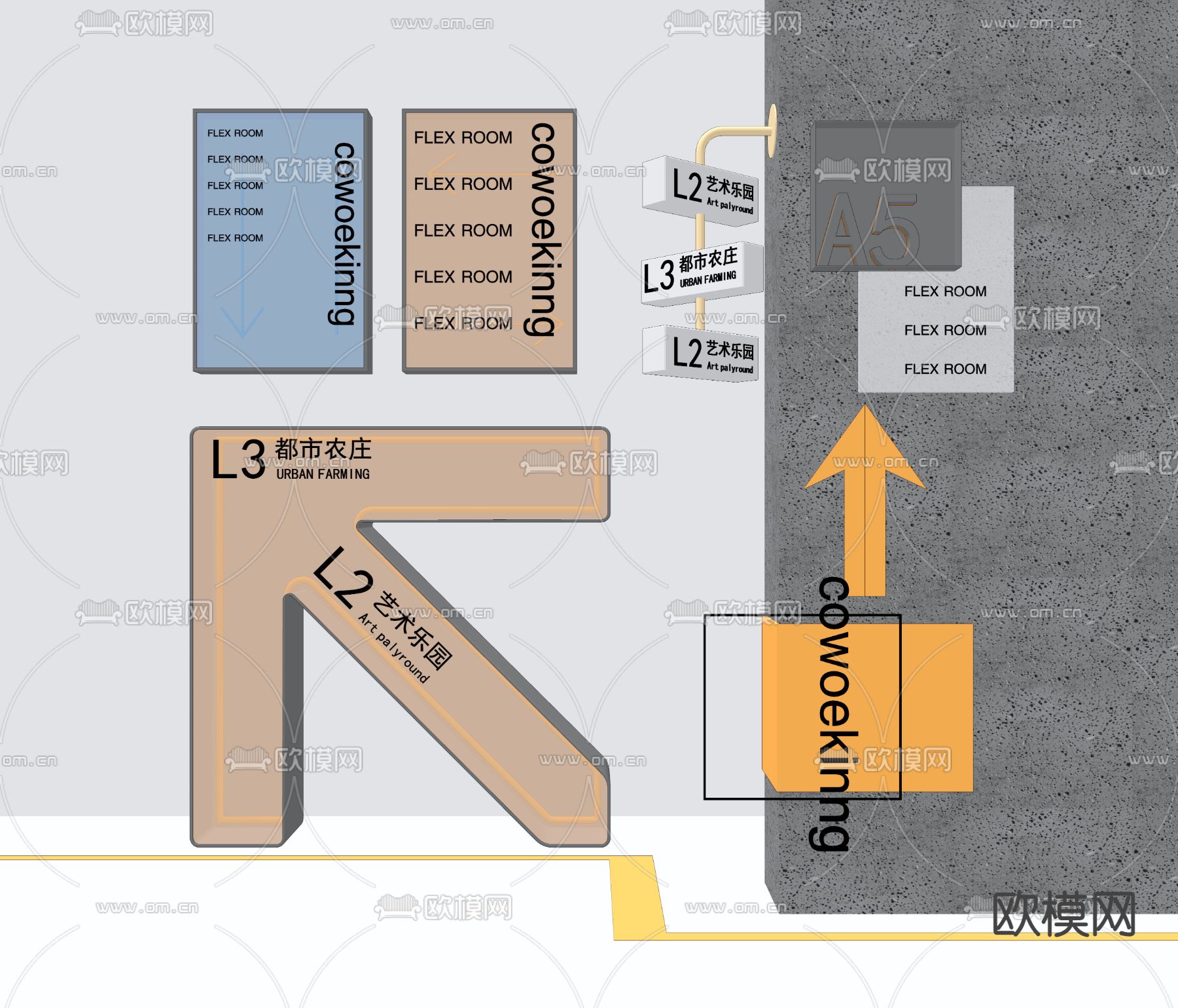 亚克力导视牌 指引牌牌su模型下载（渲染图2）
