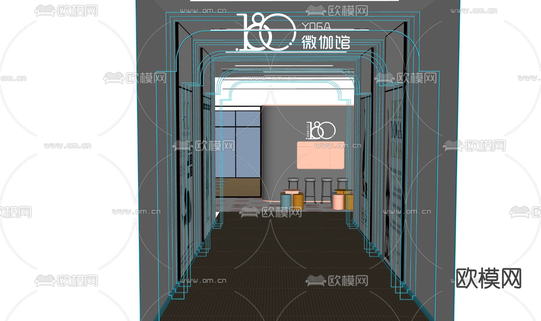 瑜伽馆通道 健身房su模型下载（渲染图2）