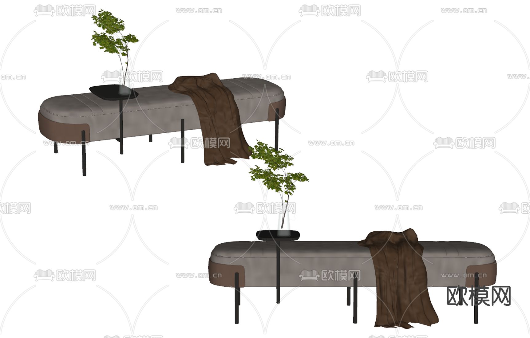 现代沙发凳su模型下载（渲染图2）