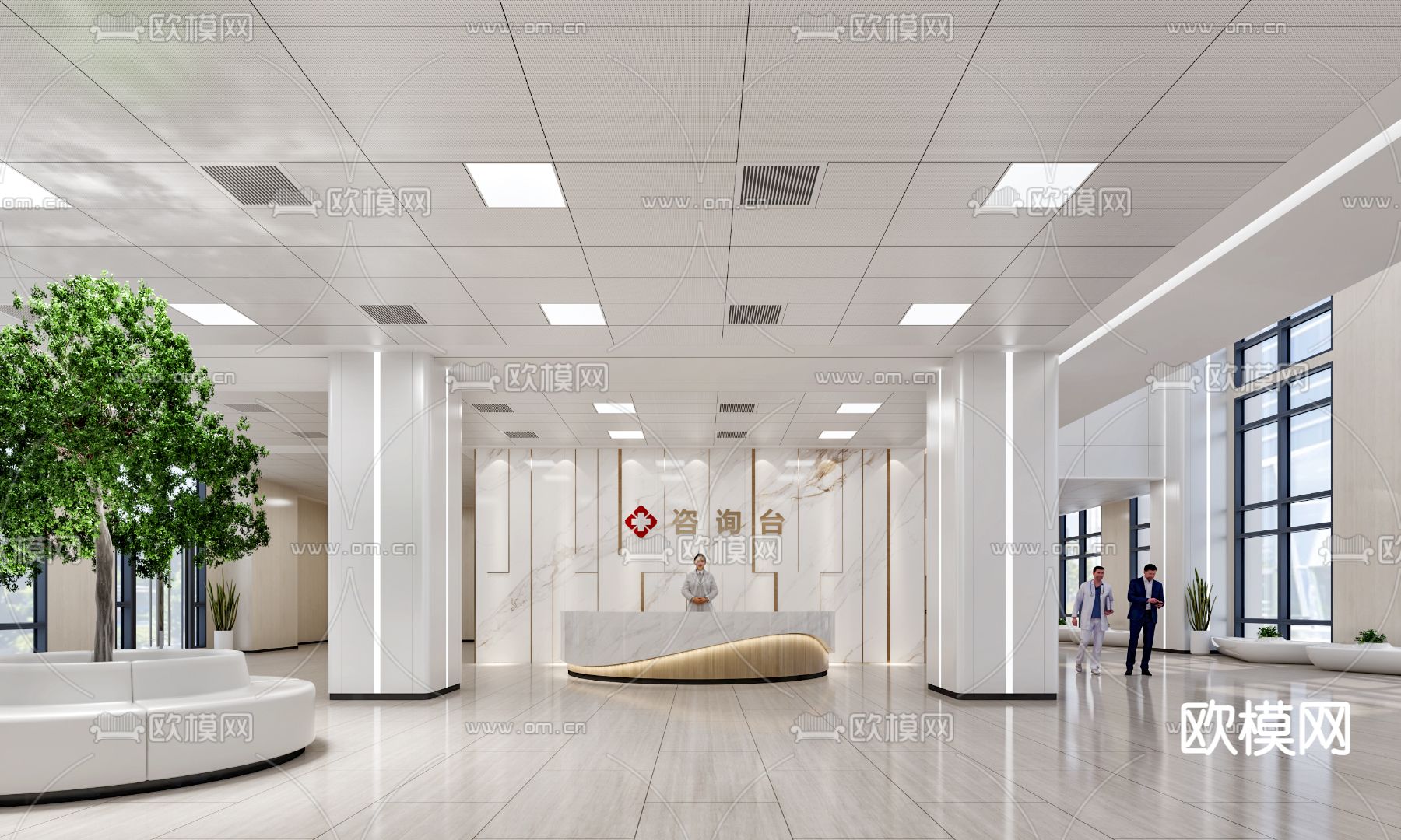 医院大厅 咨询台 走廊3d模型下载（渲染图1）