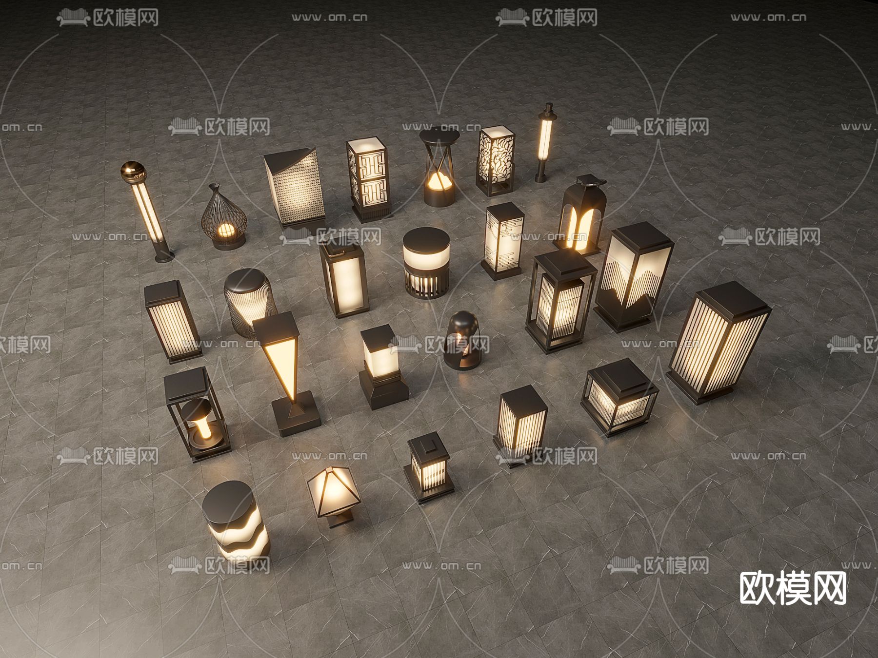 现代景观灯 户外灯 草坪灯su模型下载（渲染图1）