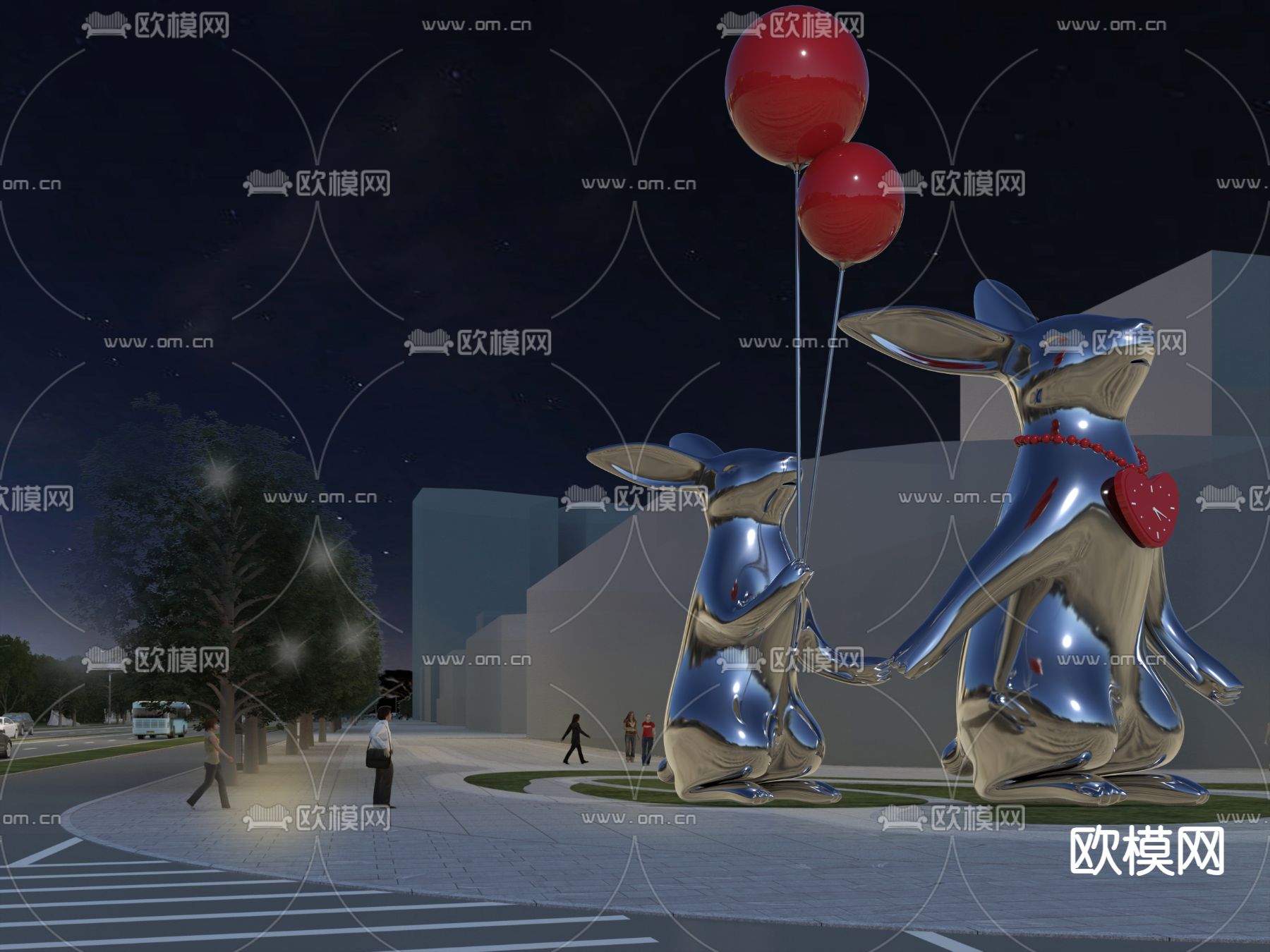 商业广场 兔子雕塑 公共艺术3d模型下载（渲染图1）