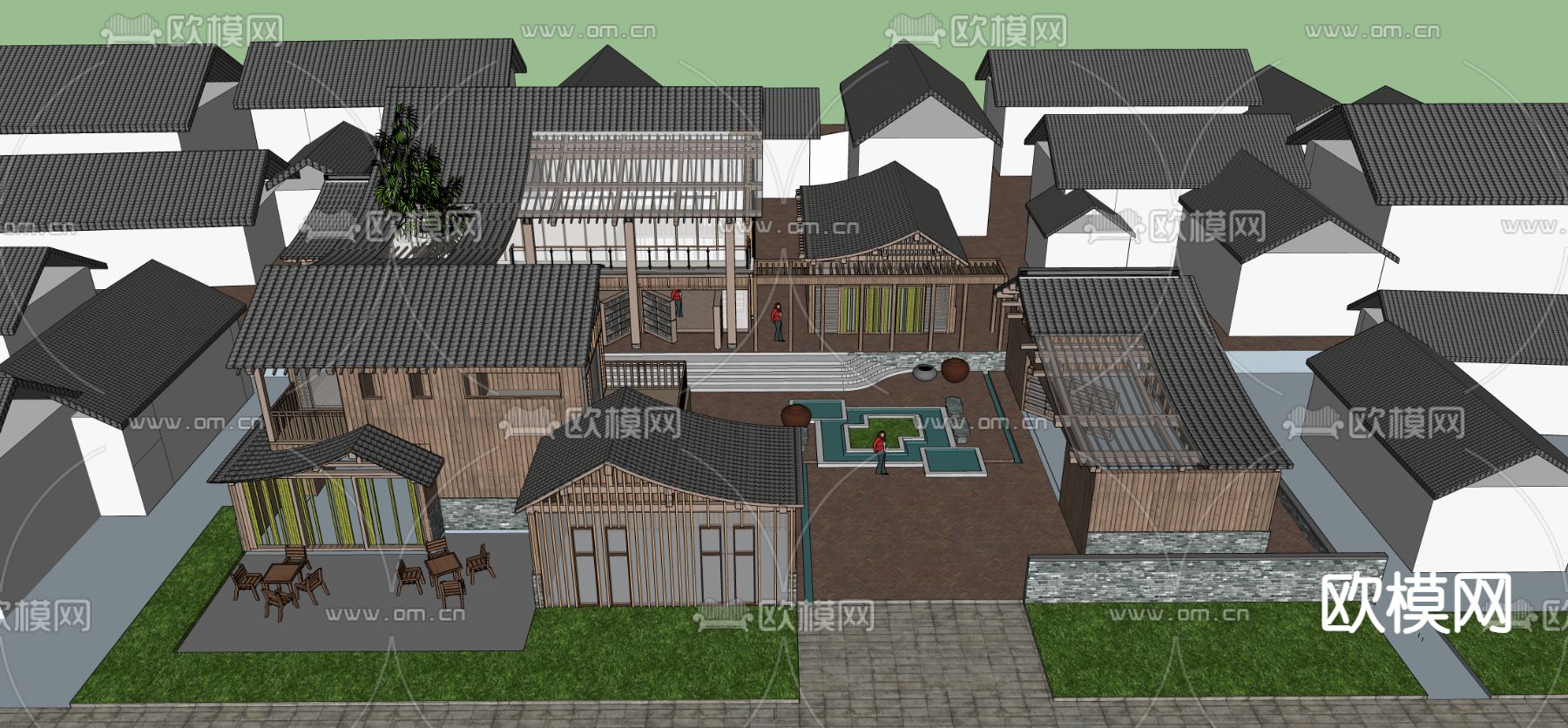 美丽乡村景观 游客中心民宿su模型下载（渲染图3）
