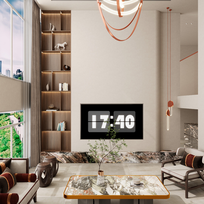  奶油风别墅客厅su模型 