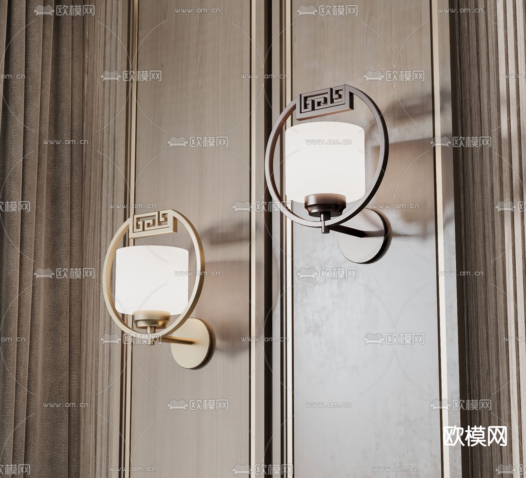新中式金属壁灯su模型下载（渲染图1）