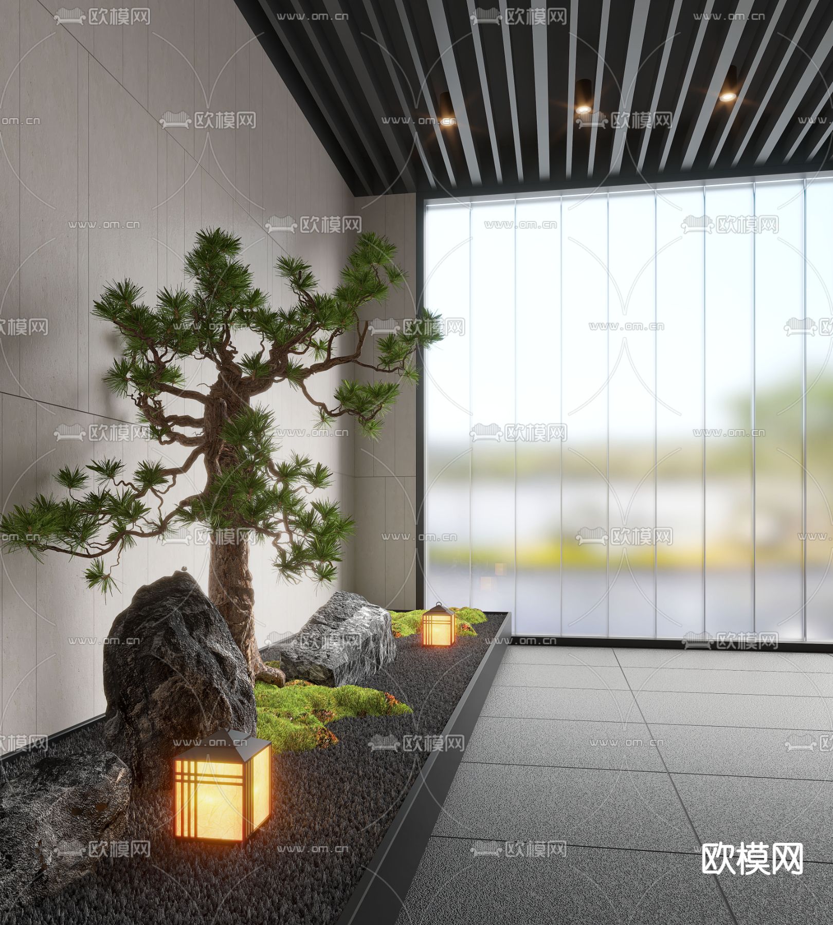 景观小品 松树造景 景观石3d模型下载