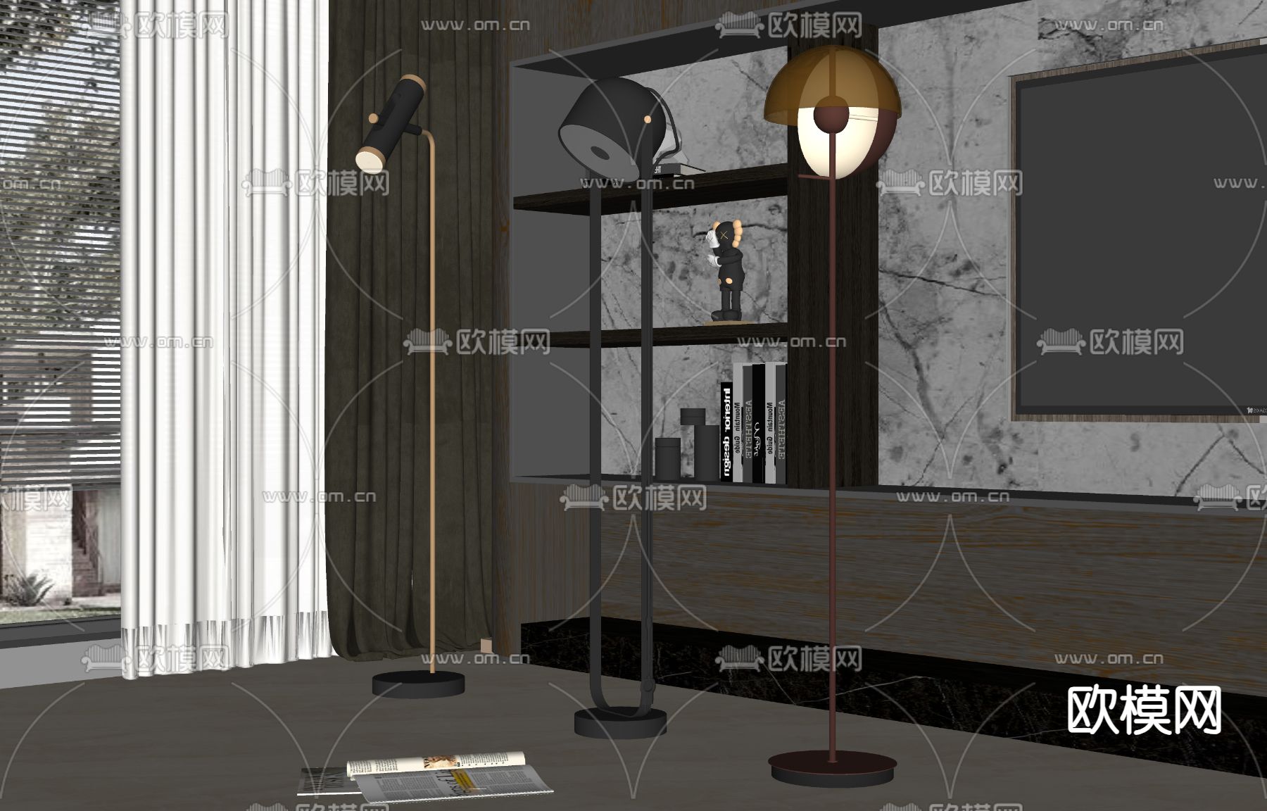 现代落地灯su模型下载（渲染图2）