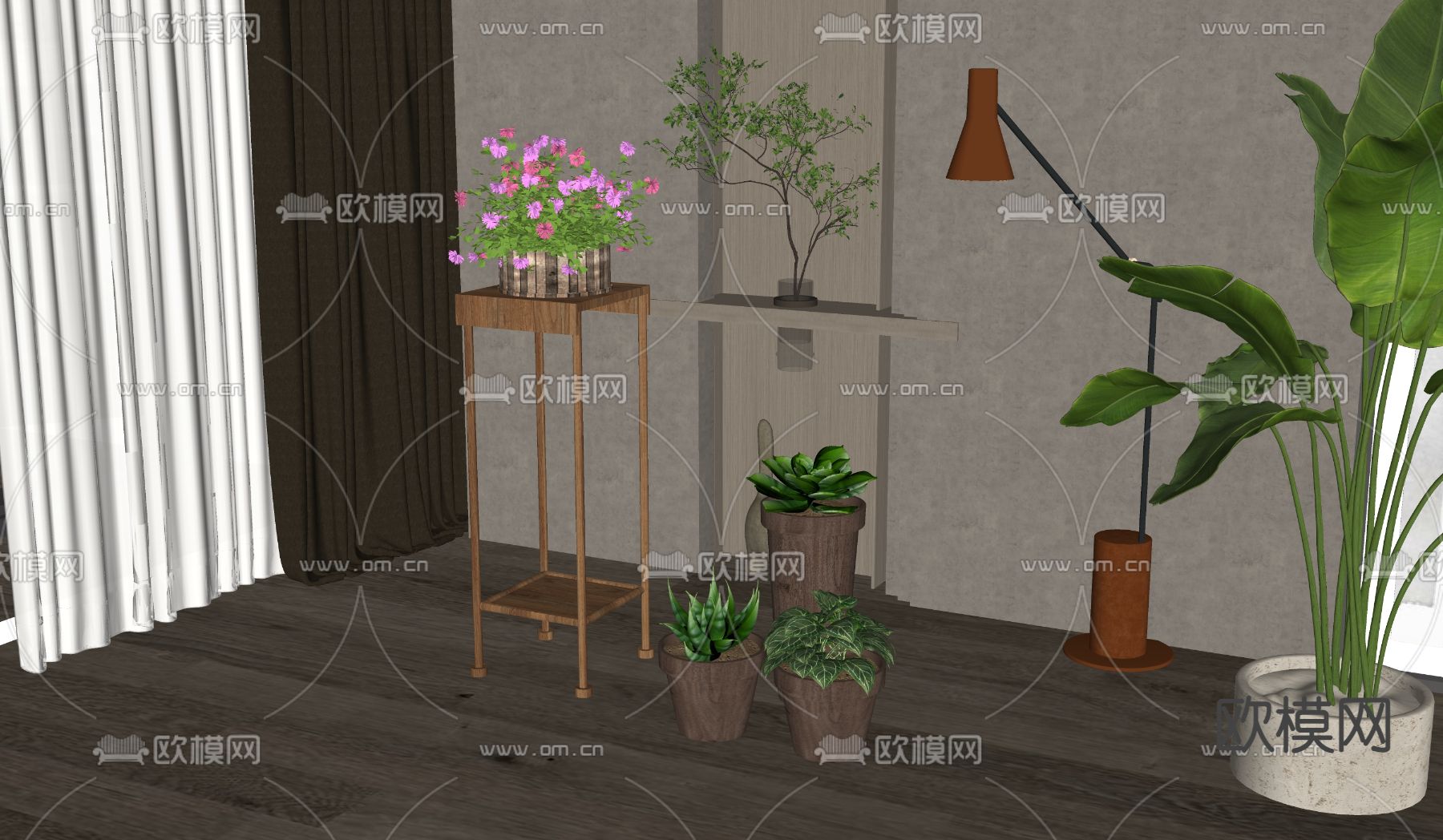 现代绿植盆栽su模型下载（渲染图2）