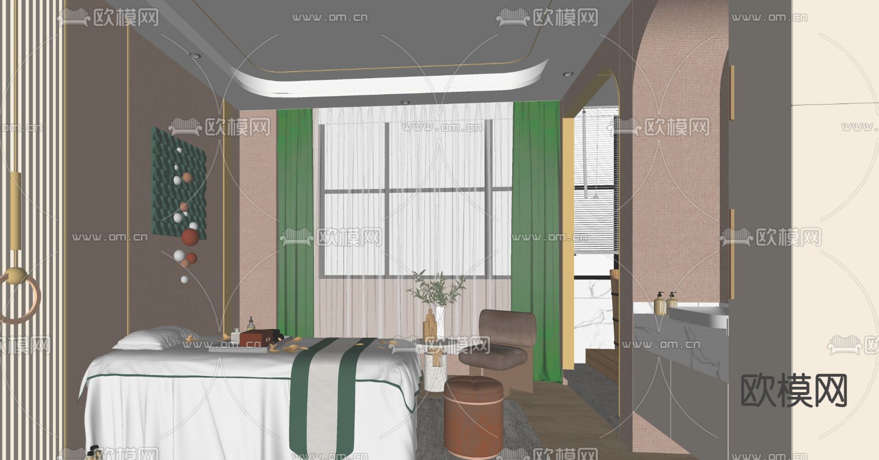 现代美容院spa包间su模型下载（渲染图2）