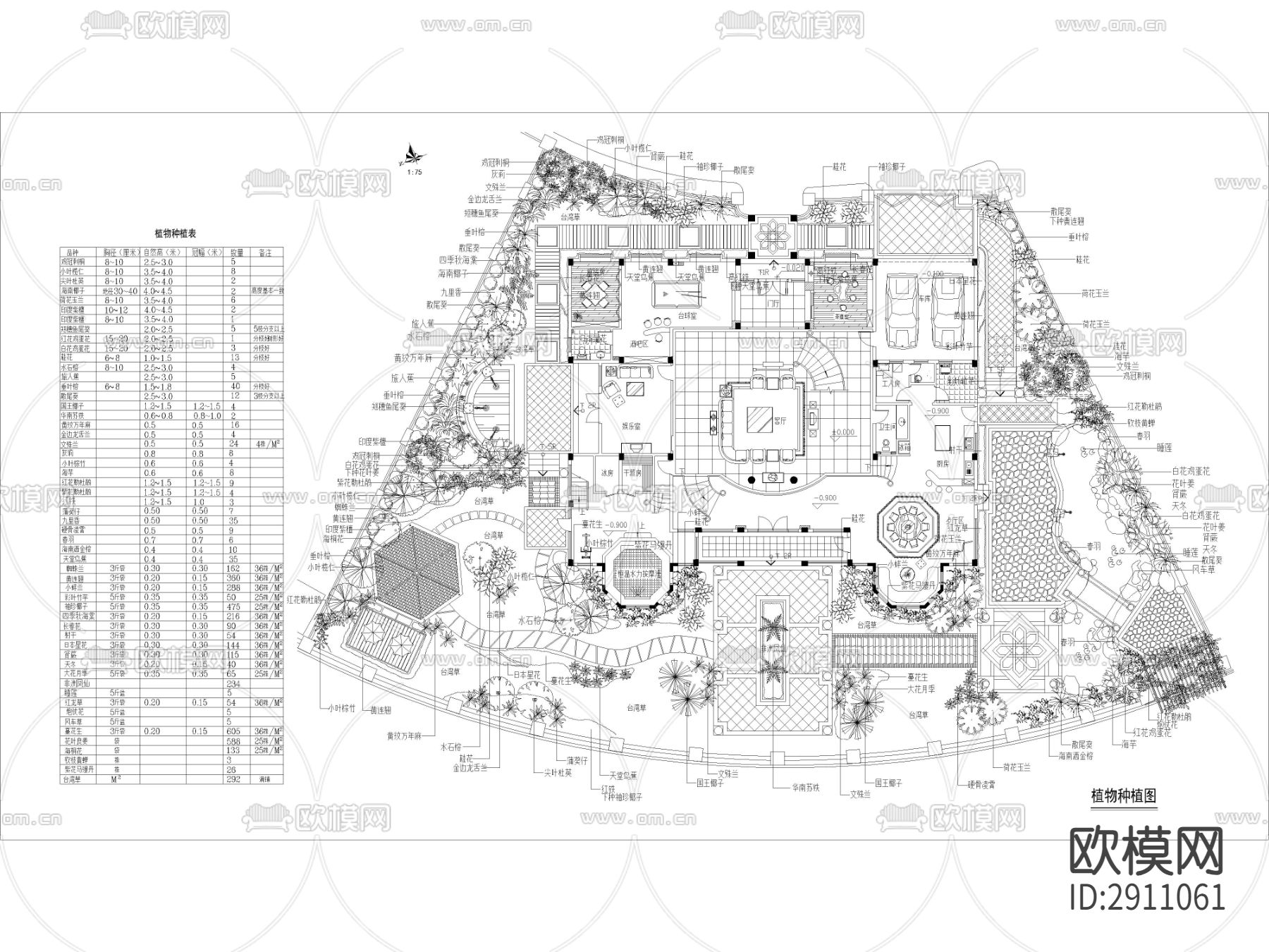 精品别墅庭园植物种植图cad施工图下载（渲染图8）