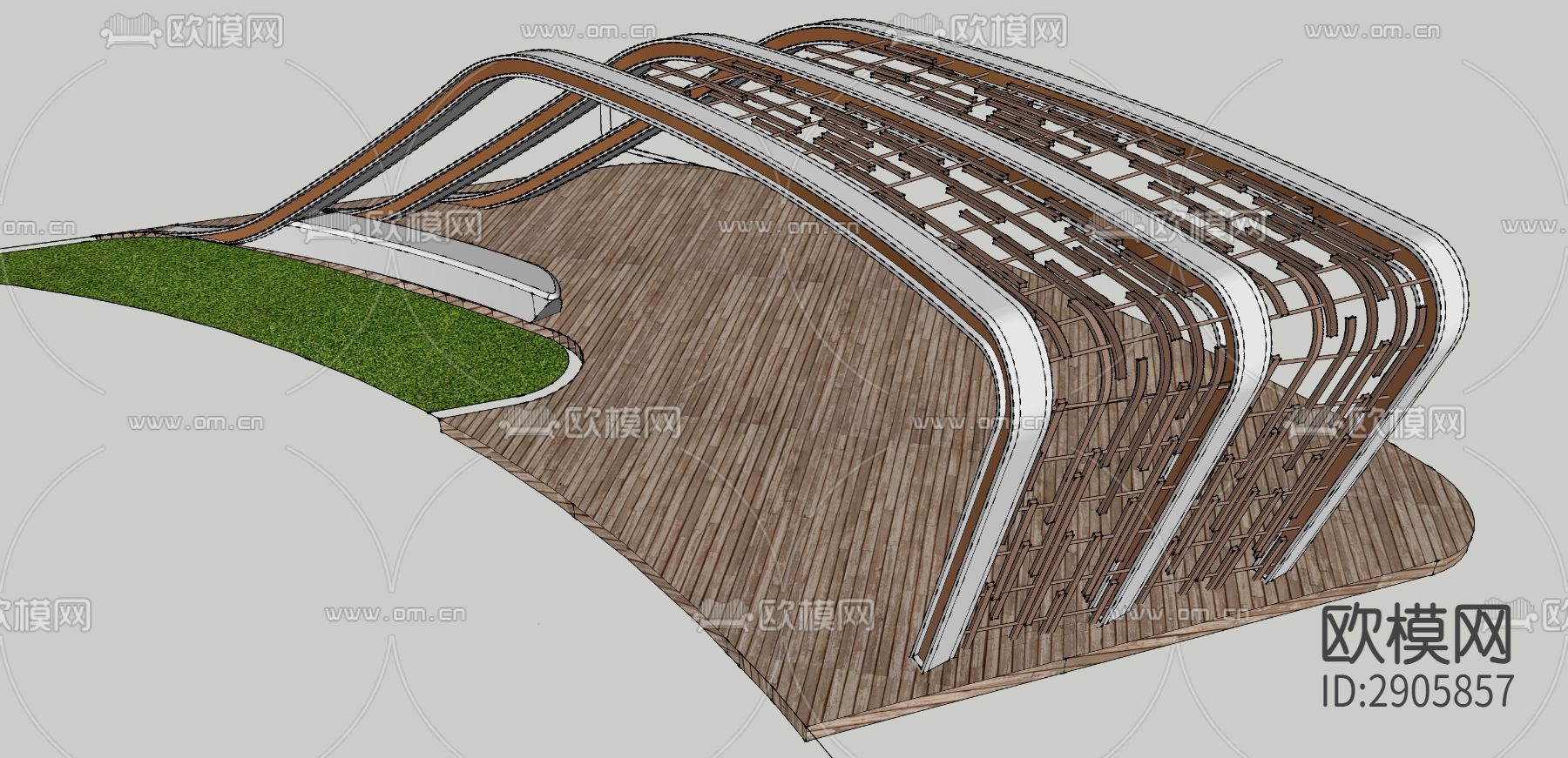 户外异形特色镂空廊桥CAD施工图下载（渲染图2）