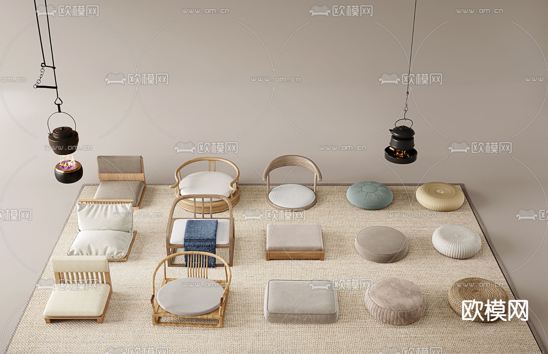 新中式蒲团 坐垫su模型下载（渲染图1）