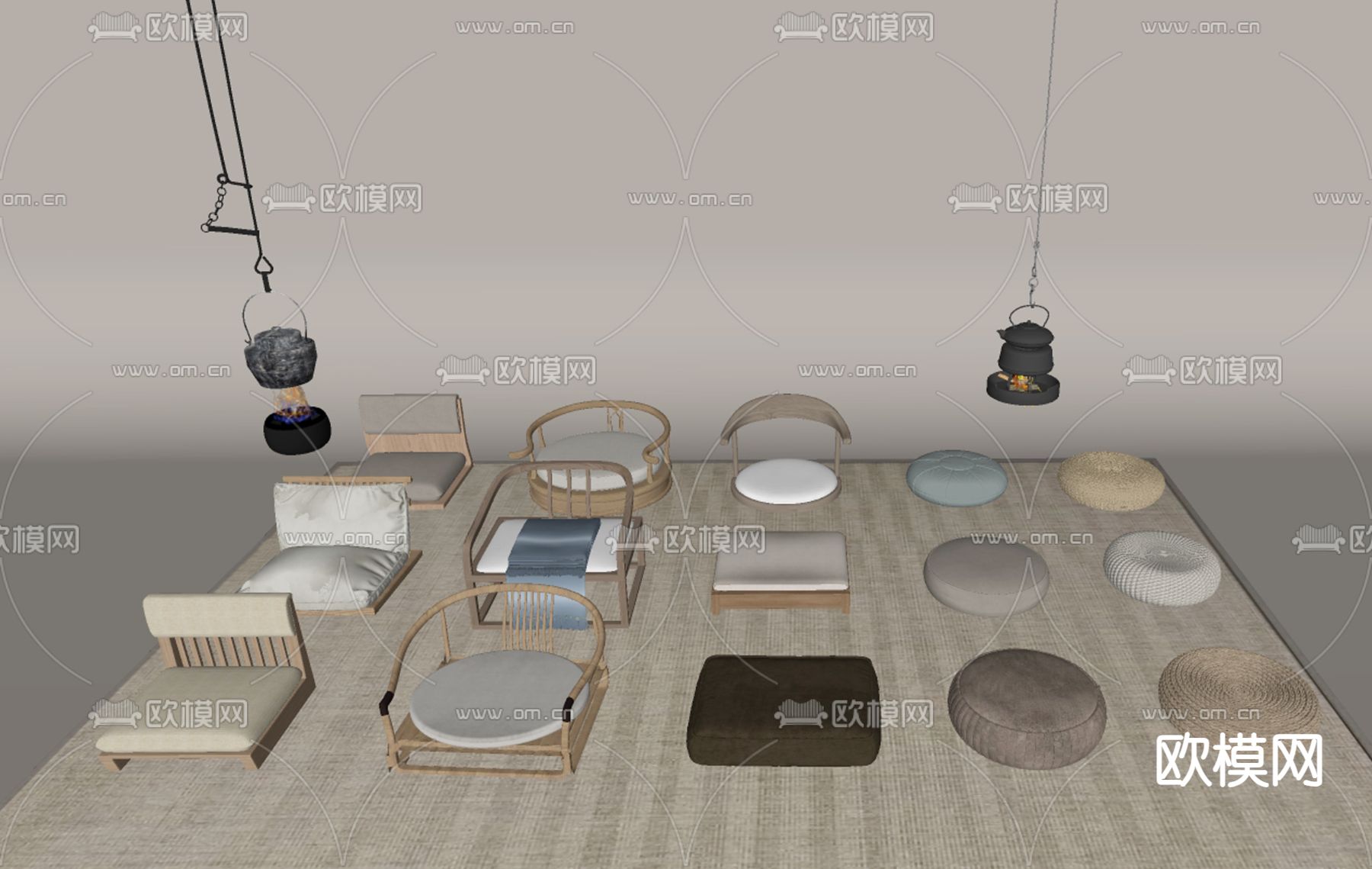 新中式蒲团 坐垫su模型下载（渲染图2）