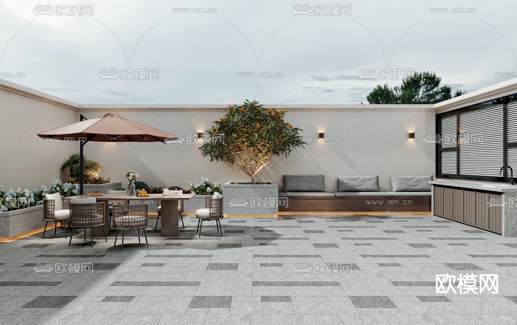 顶楼露台 屋顶花园3d模型下载（渲染图1）