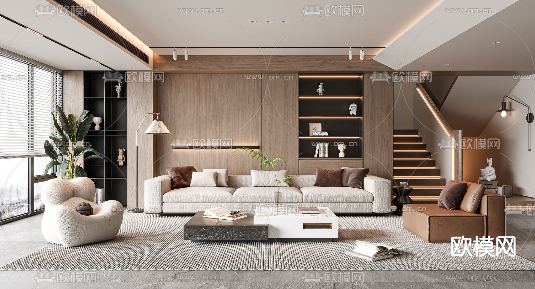 复式客厅3d模型下载（渲染图1）