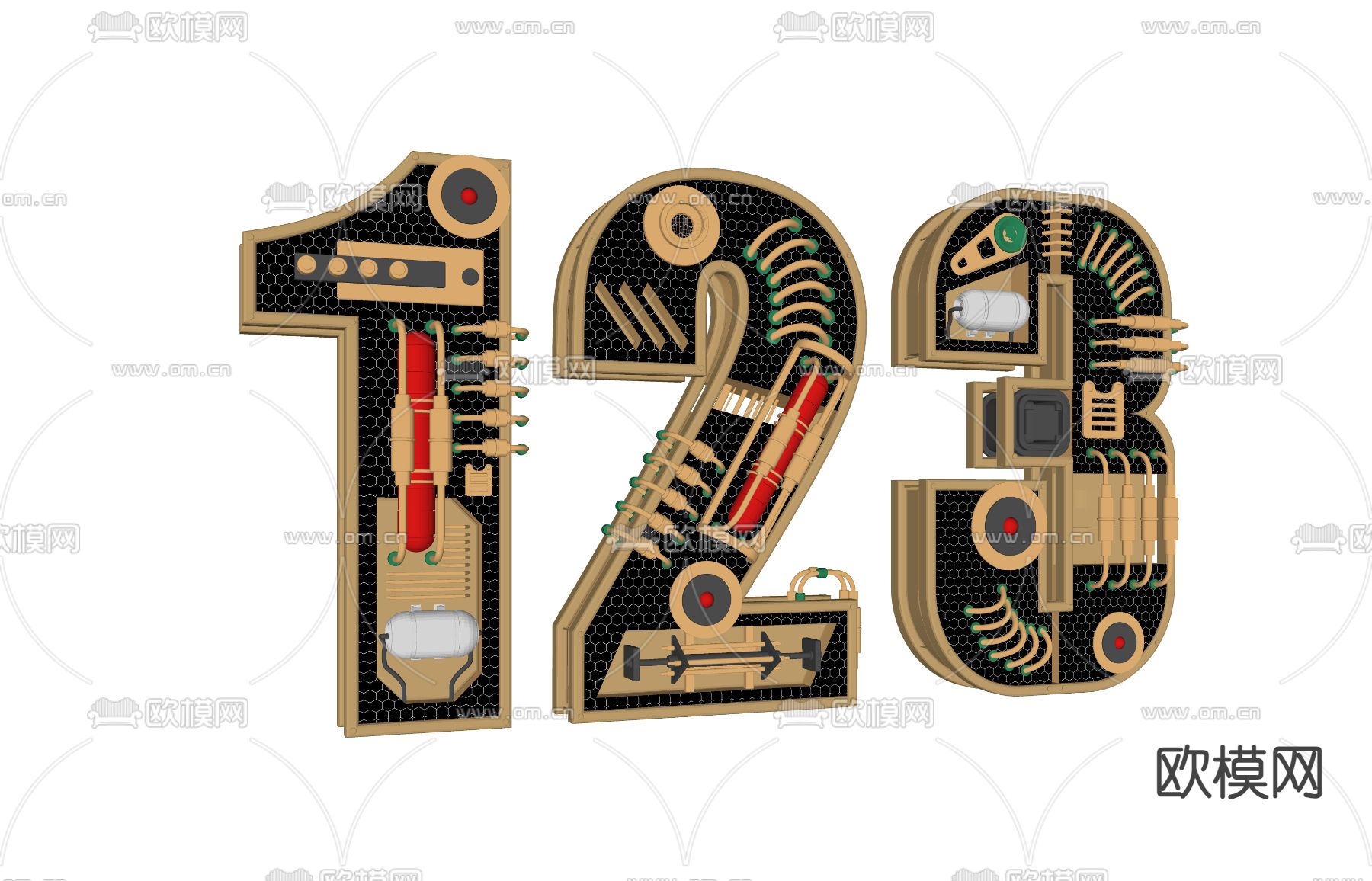 工业风数字装置su模型下载（渲染图1）