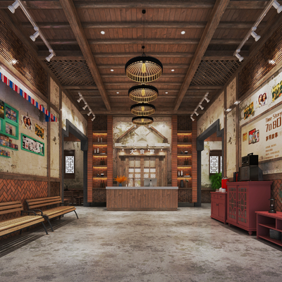  新中式火锅店su模型 