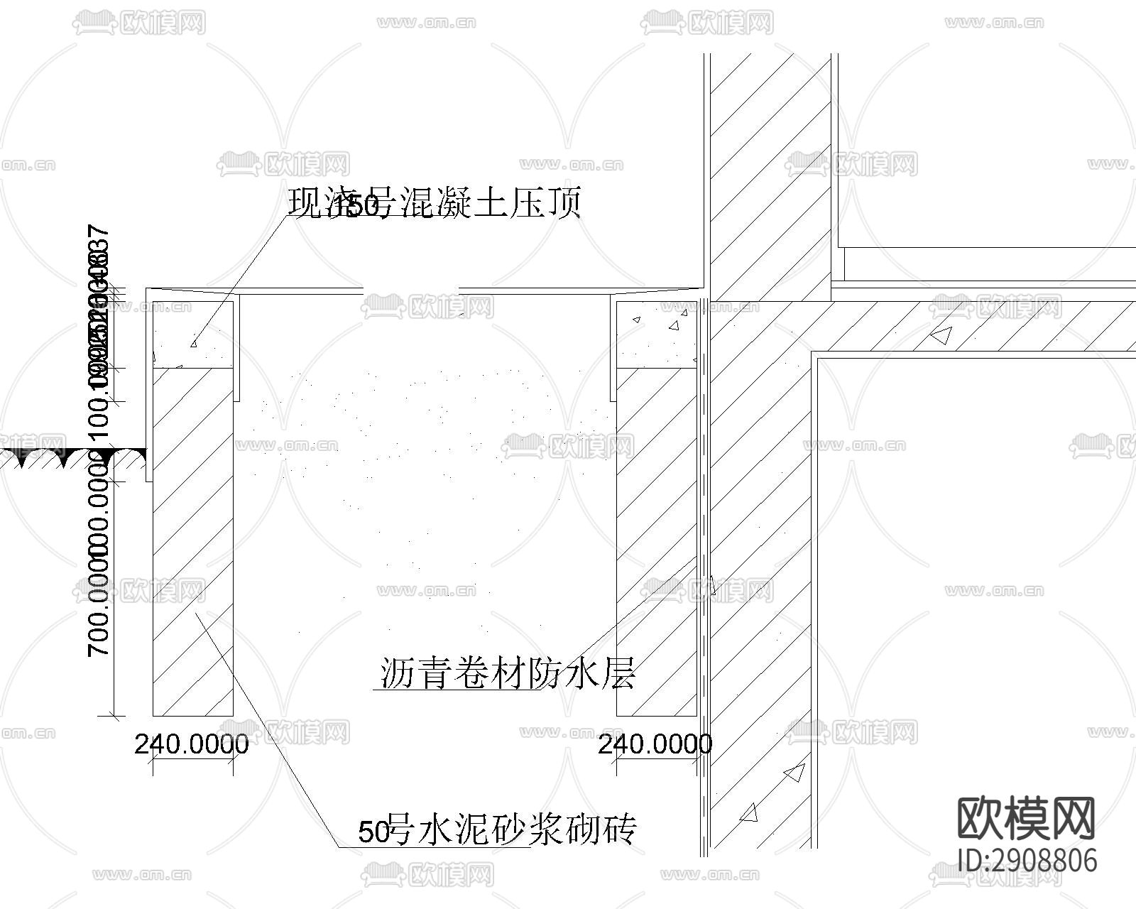 现浇混凝土墙CAD施工图下载（渲染图4）