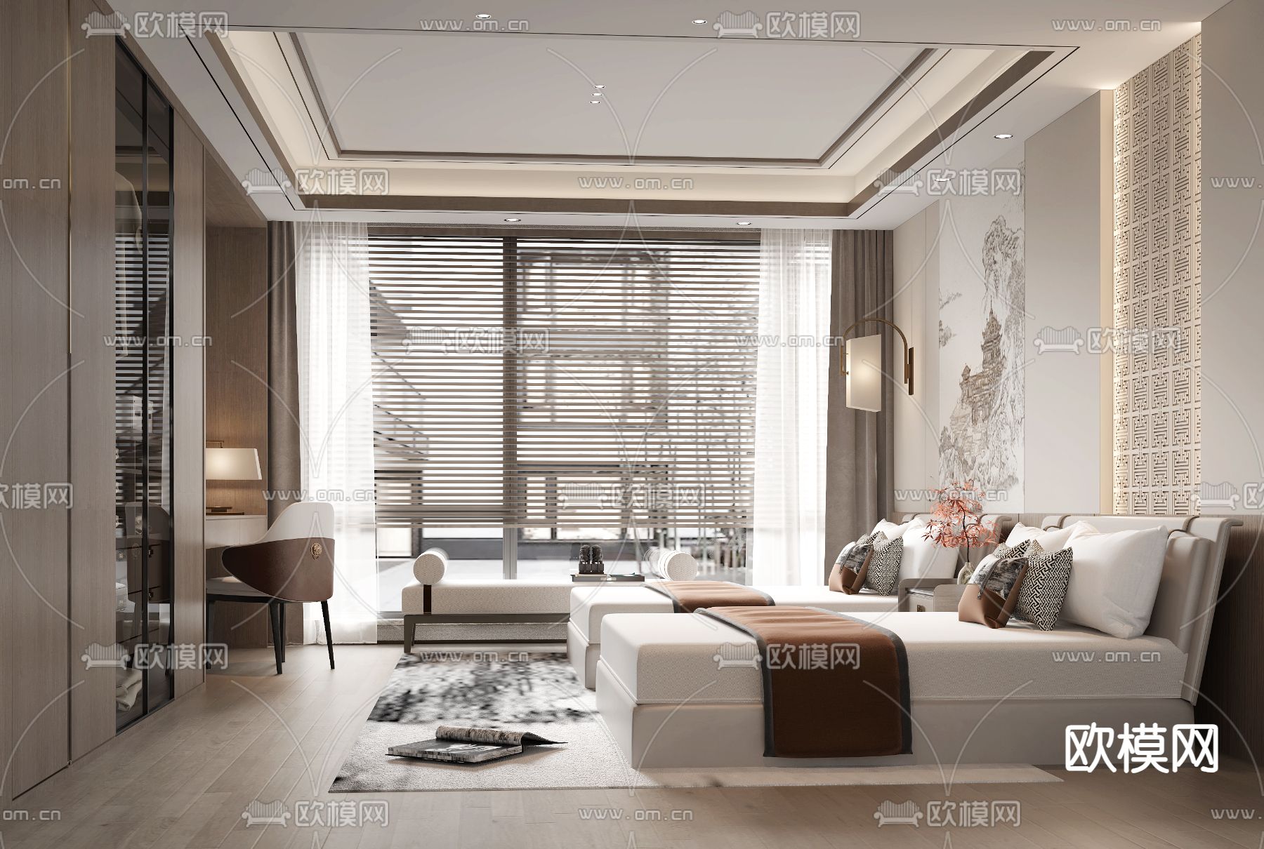 酒店客房 双床房3d模型下载