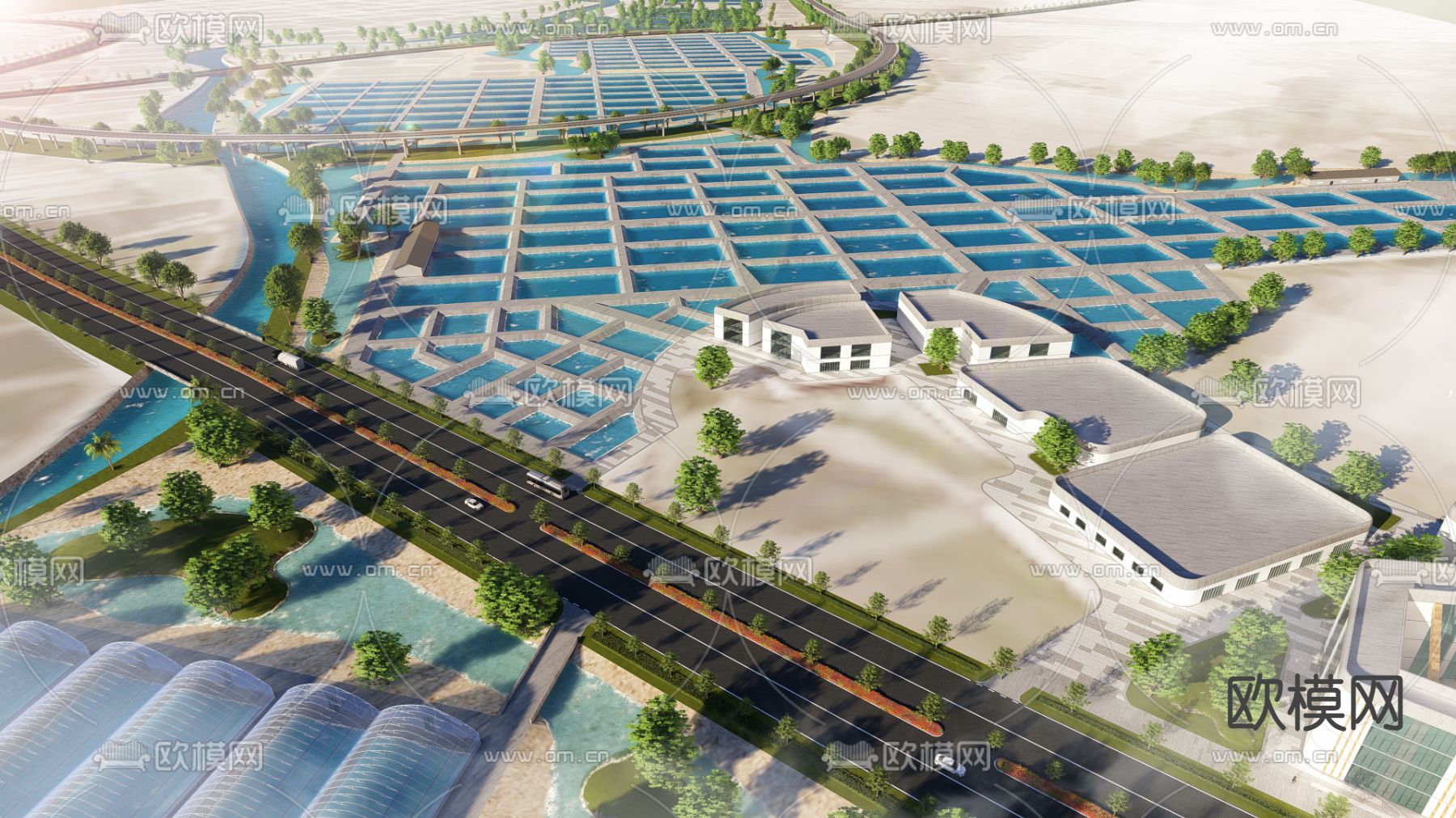 生态产业园鸟瞰su模型下载（渲染图1）