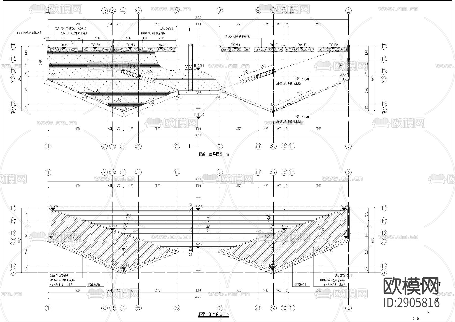 户外廊架钢木CAD施工图下载（渲染图1）