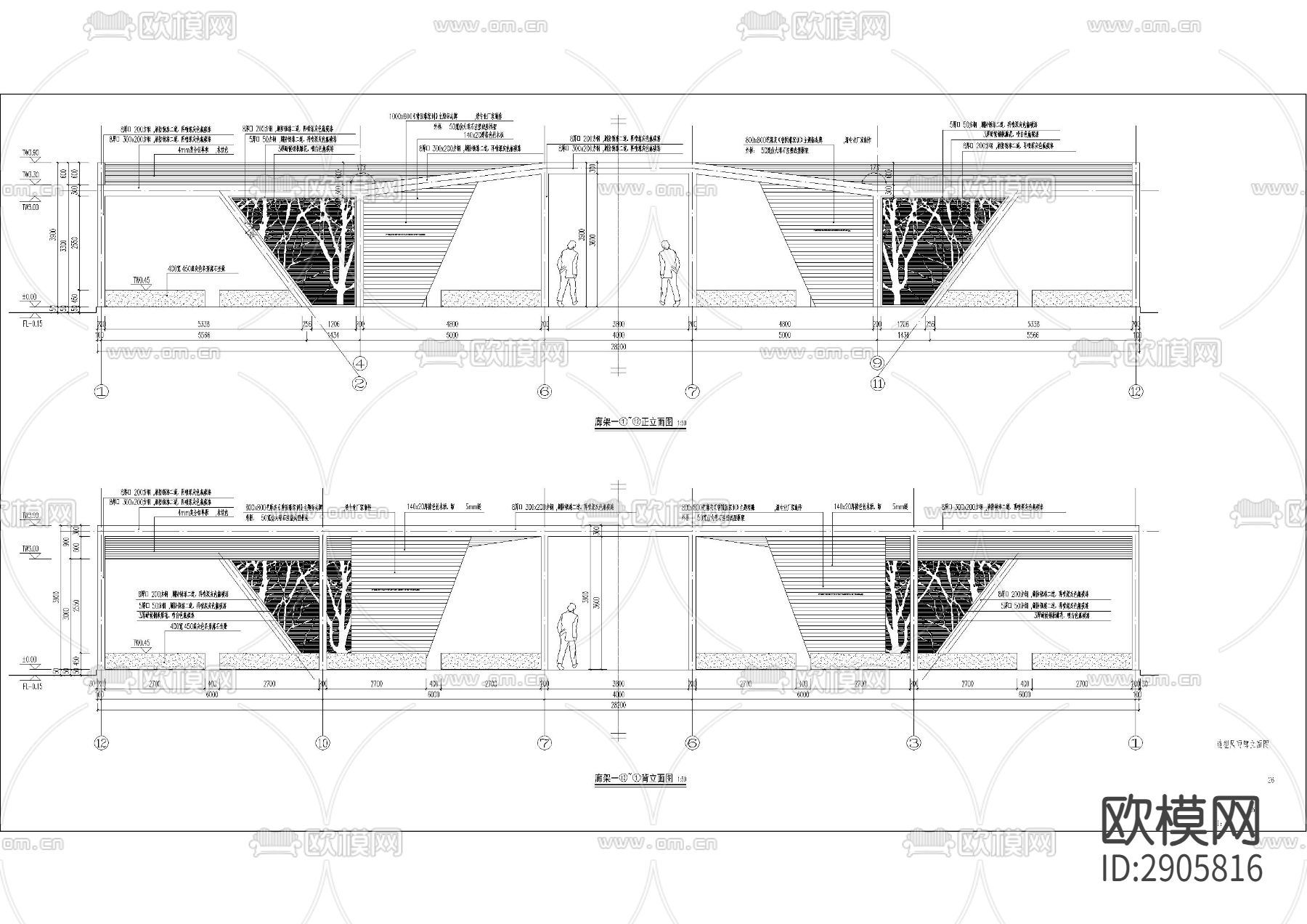 户外廊架钢木CAD施工图下载（渲染图2）