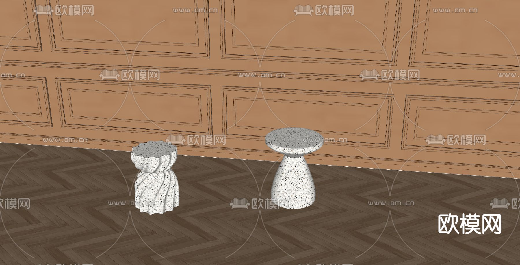 奶油风边几 角几su模型下载（渲染图2）