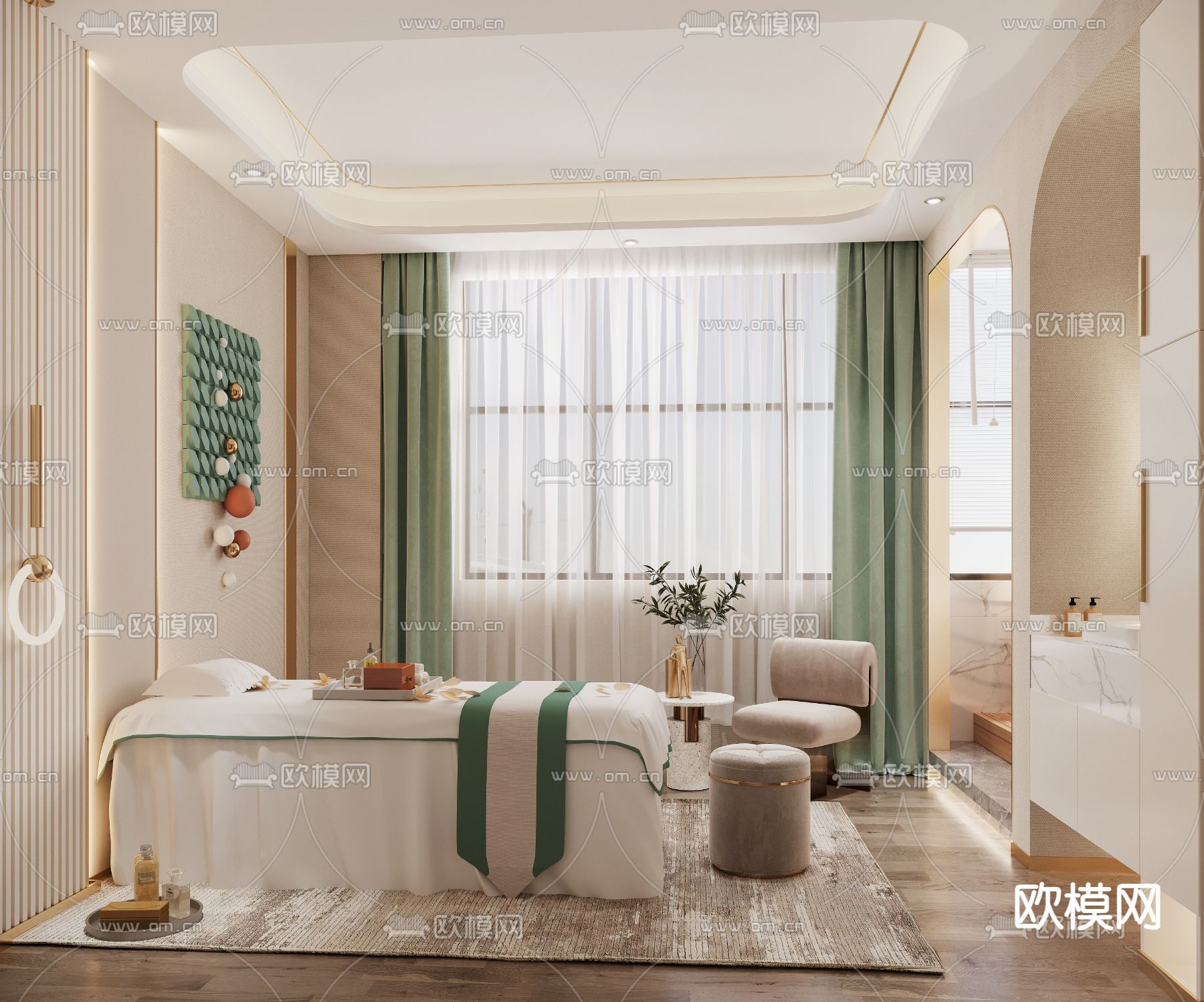 现代美容院spa包间su模型下载（渲染图1）