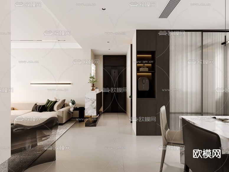 现代客厅 餐厅3d模型下载(渲染图5)