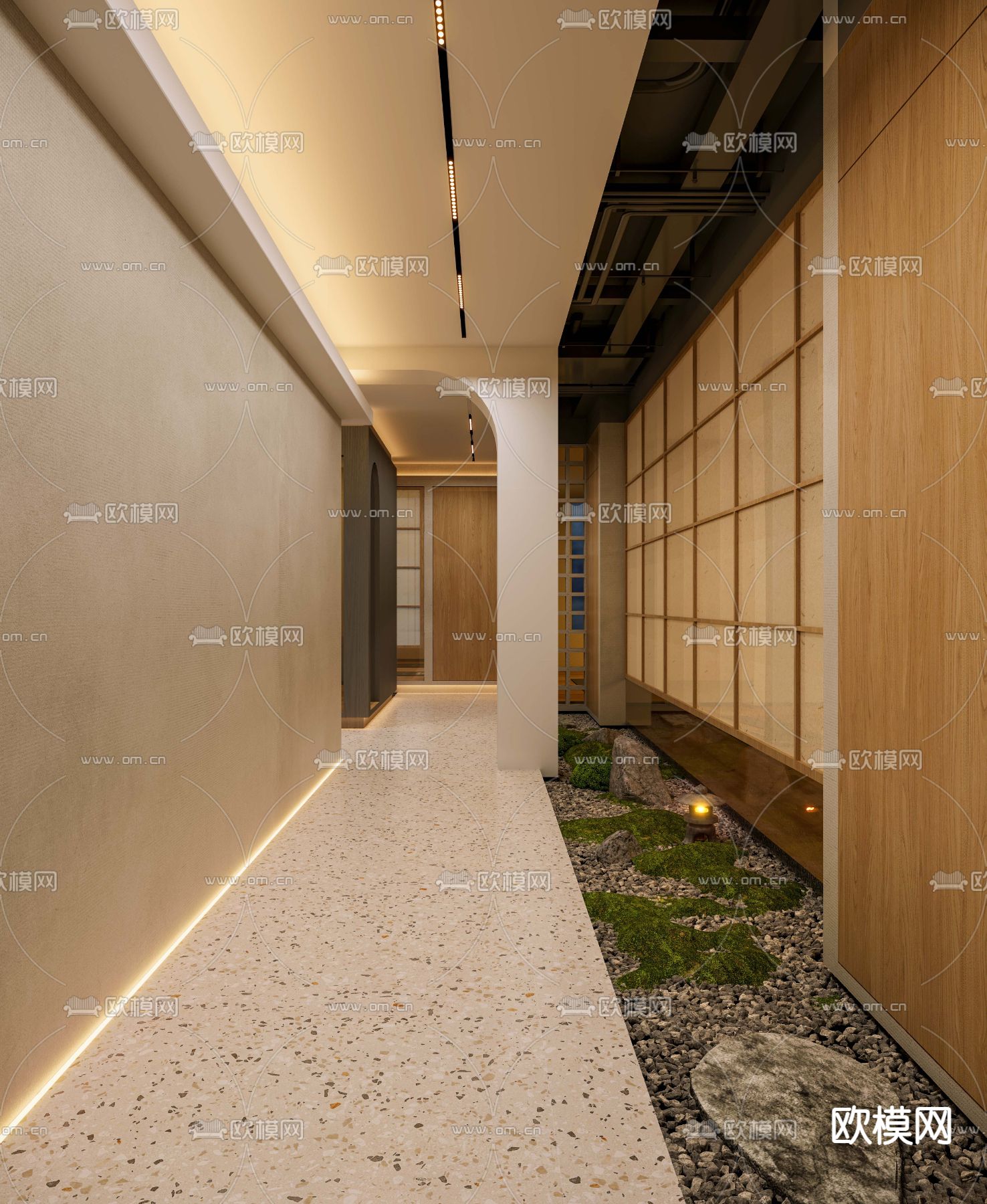 侘寂风酒店过道su模型下载（渲染图1）