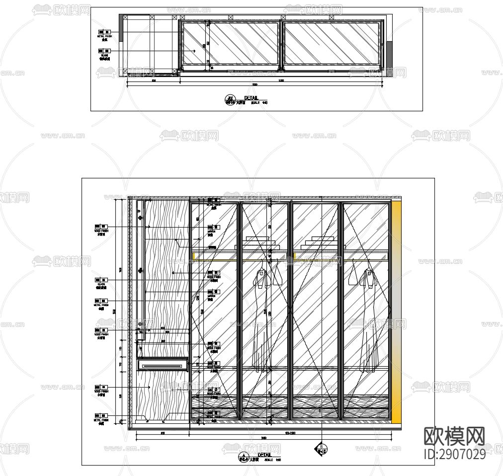 玻璃木饰面衣柜CAD施工图下载（渲染图1）