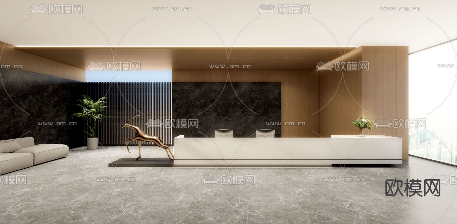 现代接待大厅 前厅su模型下载（渲染图1）