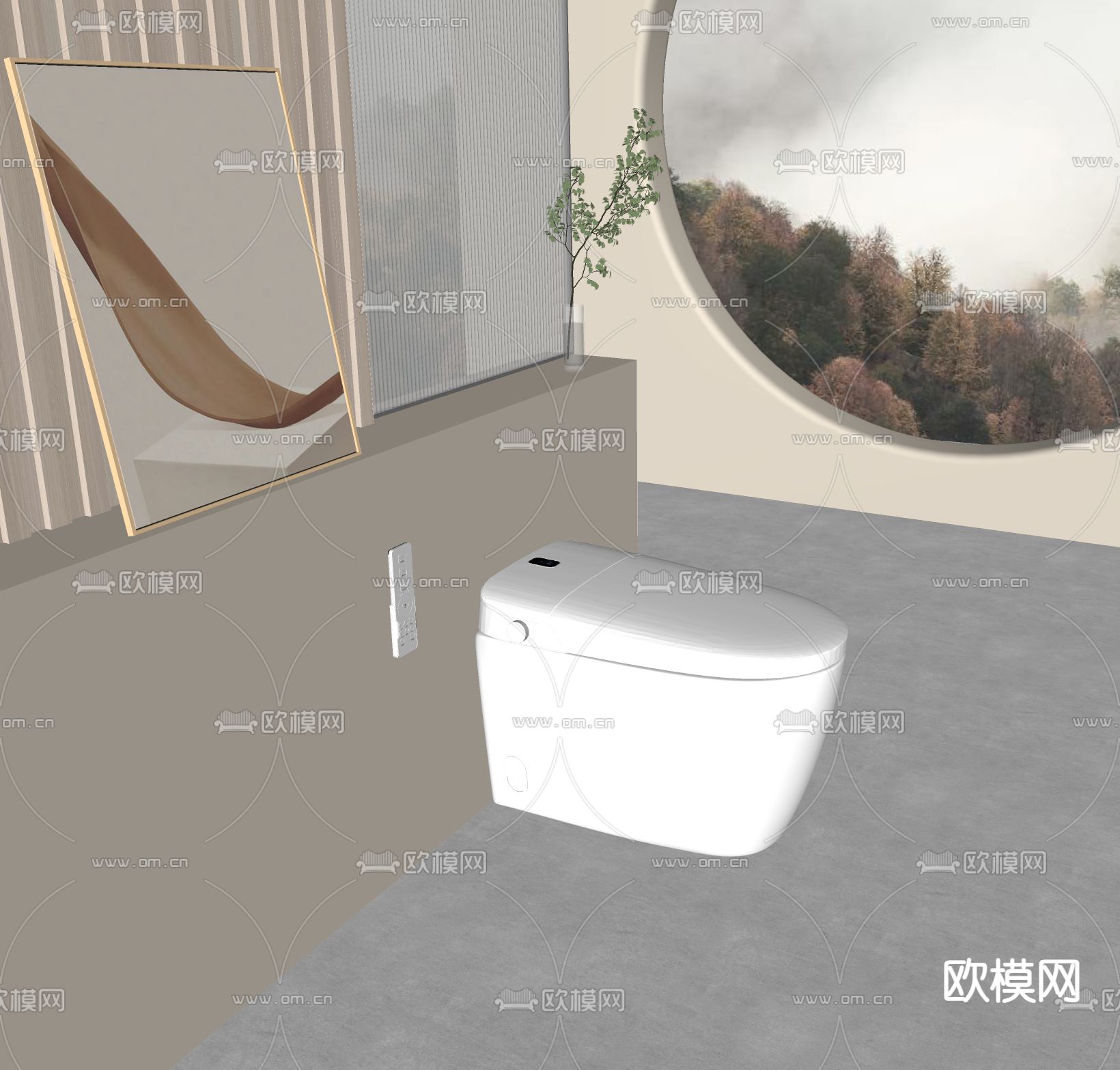 现代智能马桶su模型下载（渲染图2）